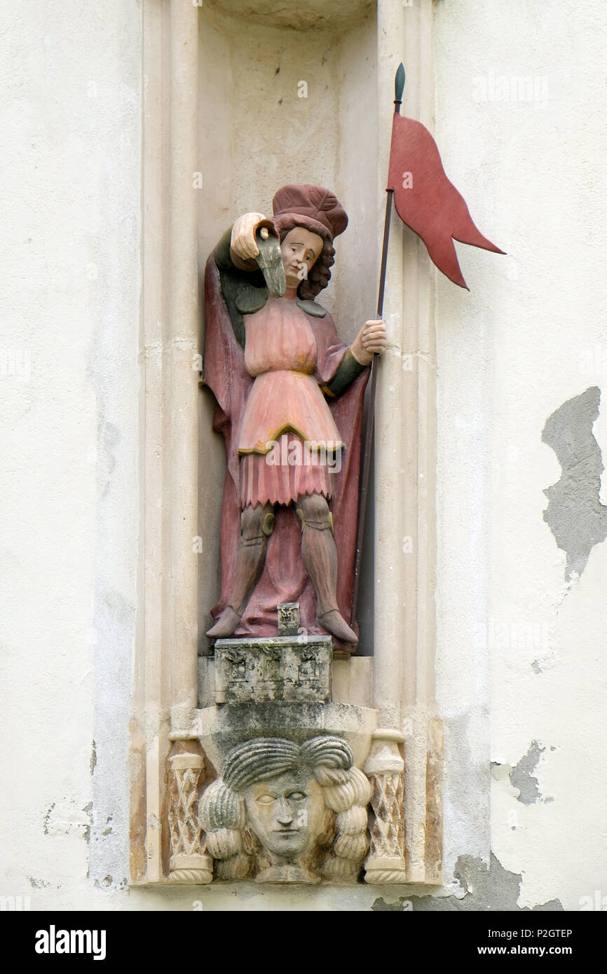 La statue de saint Florian sur façade de maison à Varazdin, Croatie Banque D'Images