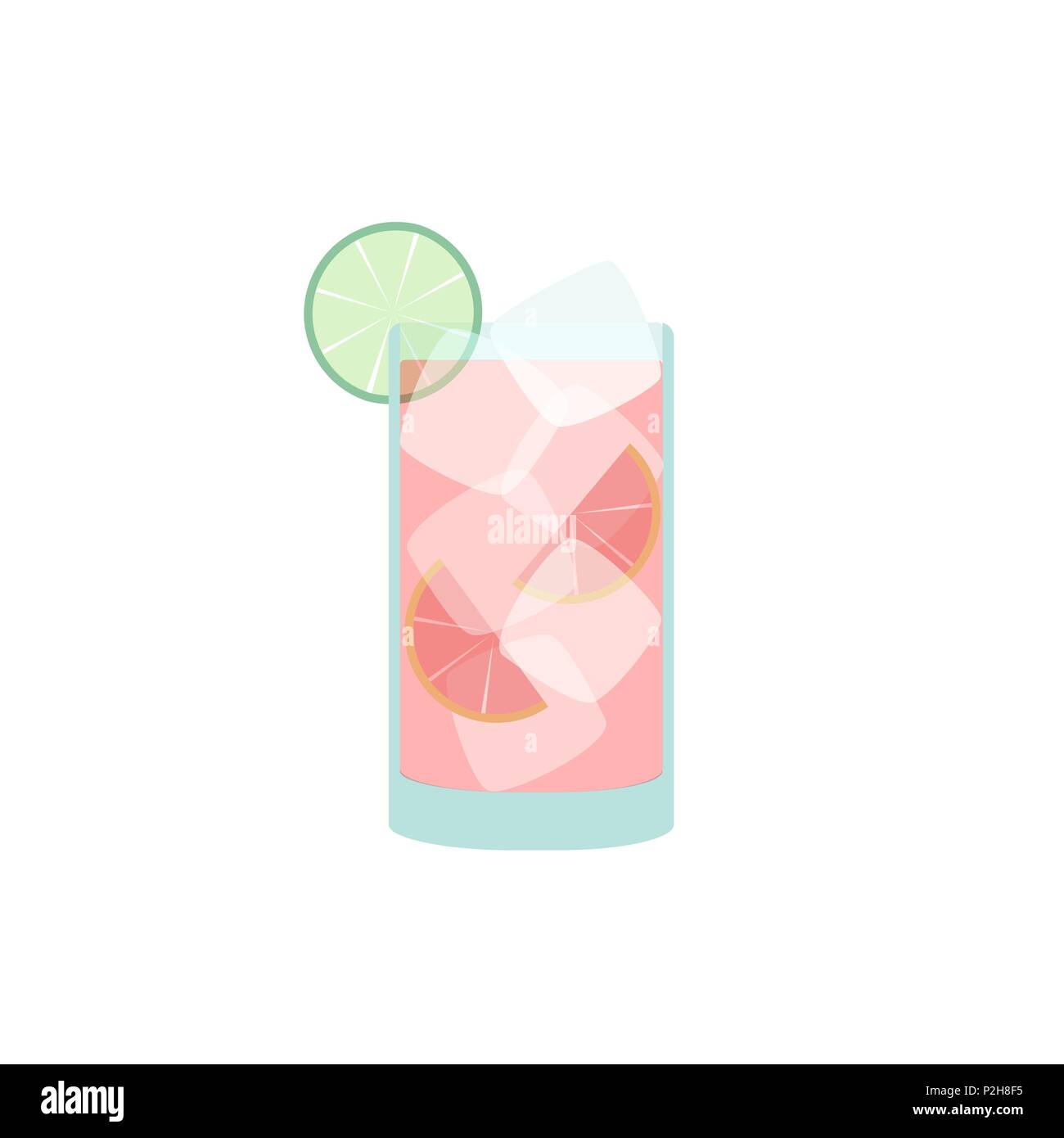 Vector boisson dans télévision - style cocktail de jus de pamplemousse avec de la Brise de Mer, citron vert et pamplemousse morceaux isolated on white Illustration de Vecteur