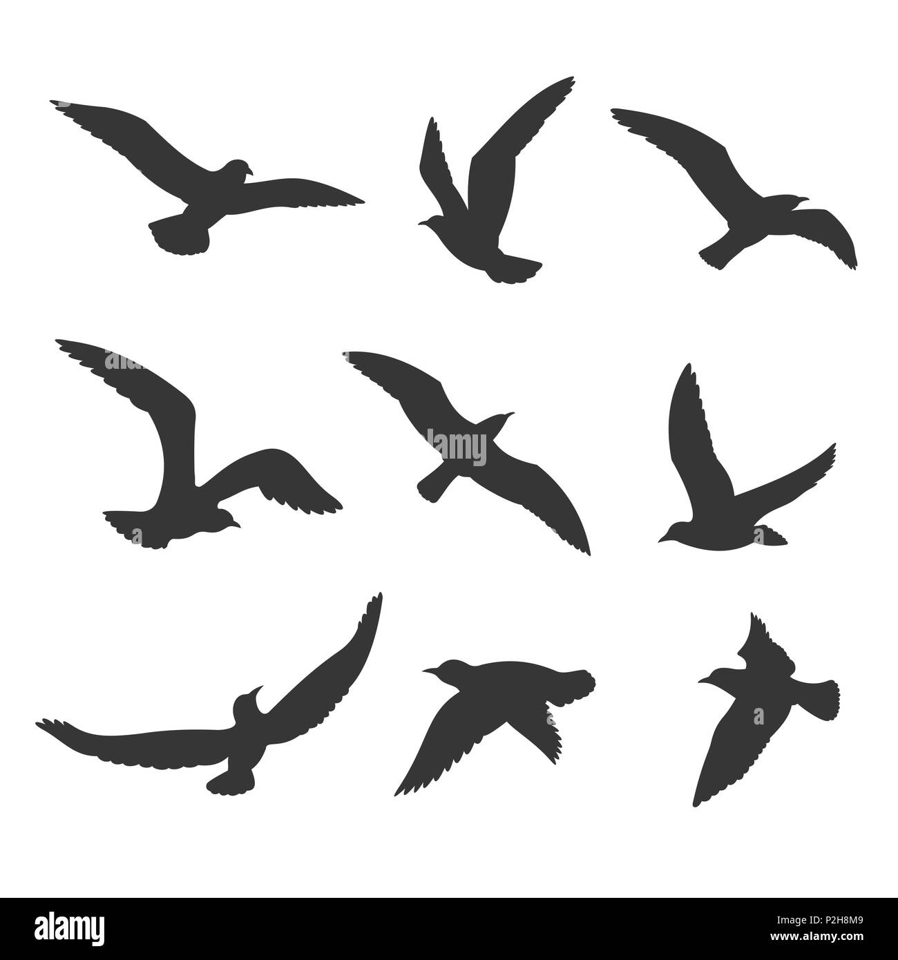 Les Oiseaux En Plein Vol Silhouette Vector Set Vecteurs Et