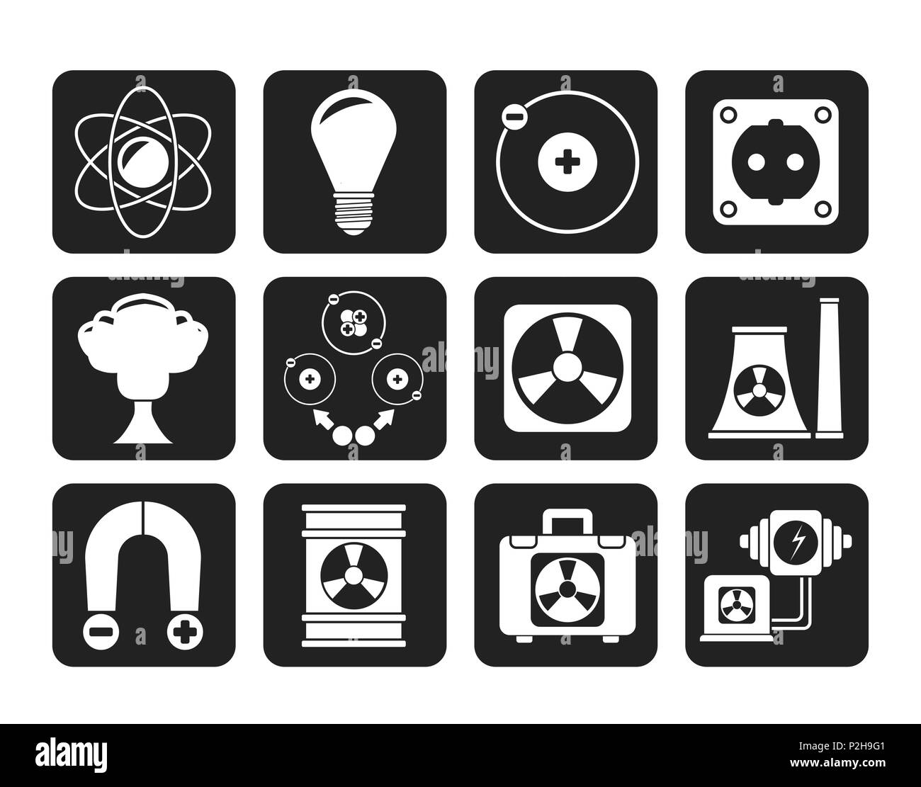 L'énergie nucléaire et atomique Silhouette Icônes - vector icon set Illustration de Vecteur