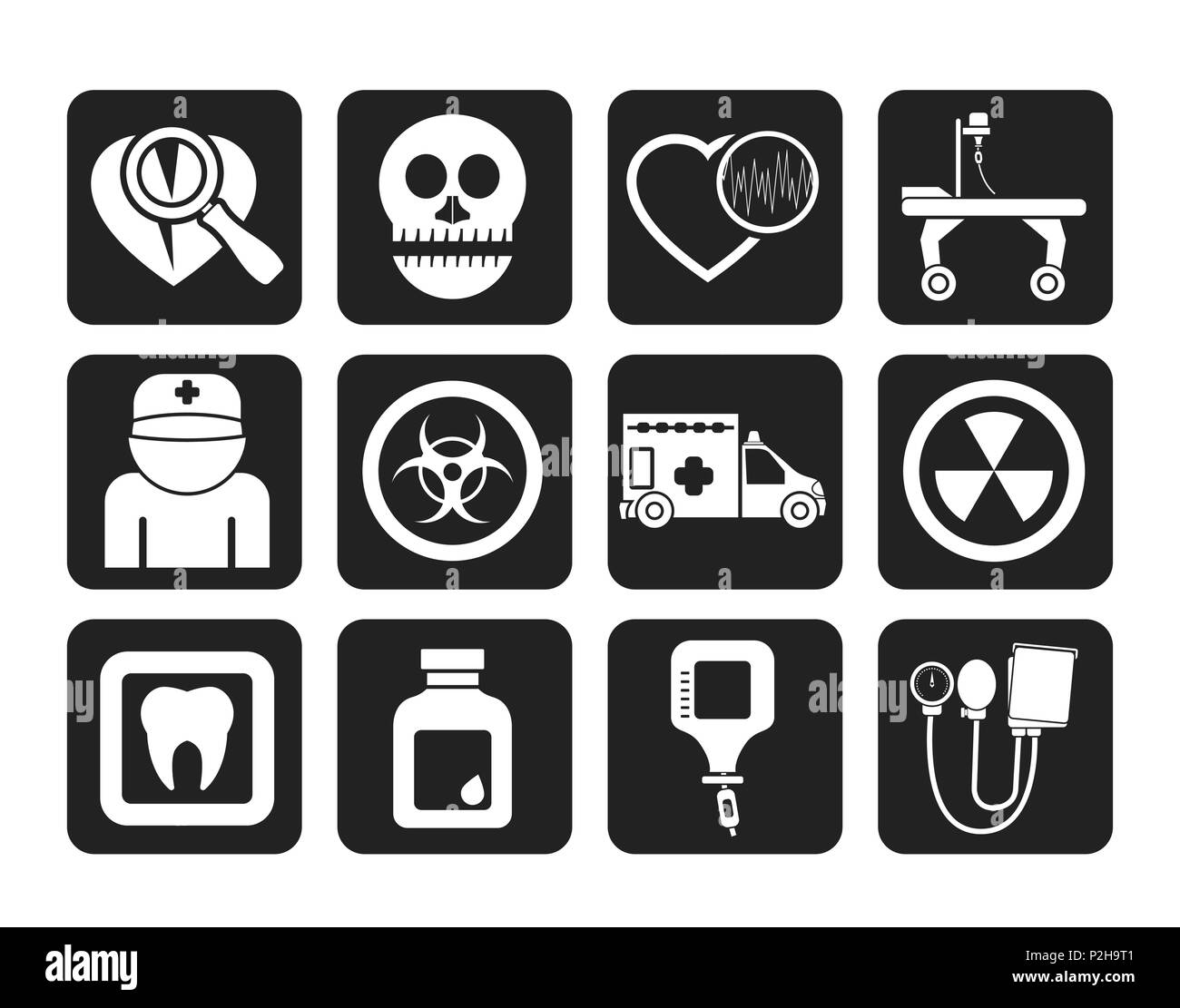 Équipements de l'hôpital et la médecine de Silhouette icônes - vector icon set Illustration de Vecteur