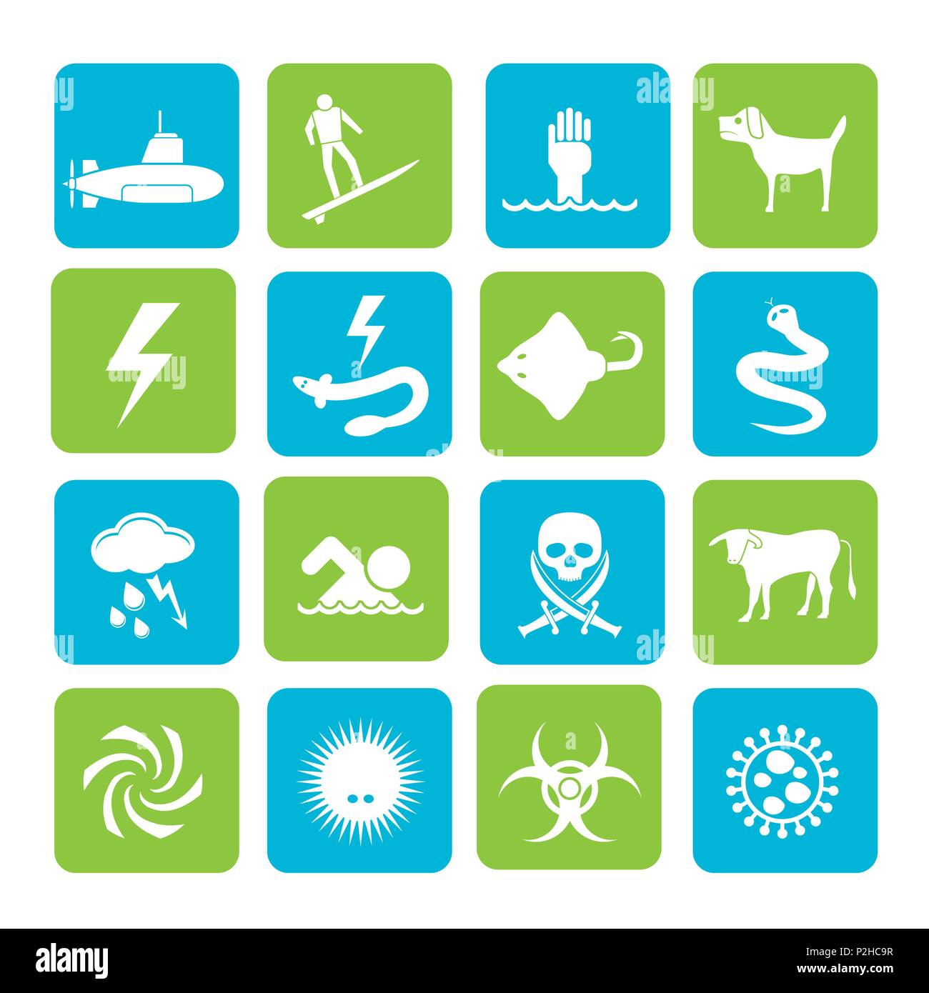 Silhouette des signes d'avertissement pour les dangers en mer, océan, plage et des rivières - vector icon set 2 Illustration de Vecteur