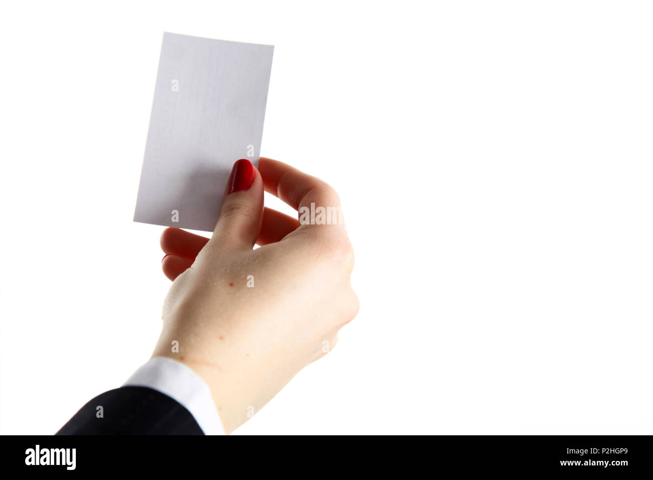 Femme hand holding carte Affaires au bureau. Banque D'Images