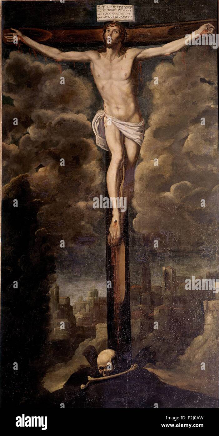 'Le Christ crucifié", 17e siècle, baroque espagnol. Auteur : Luis Tristan de Escamilla (ch. 1587-1624). Emplacement : MUSEO HOSPITAL DE SANTA CRUZ, TOLEDO, Espagne. Banque D'Images