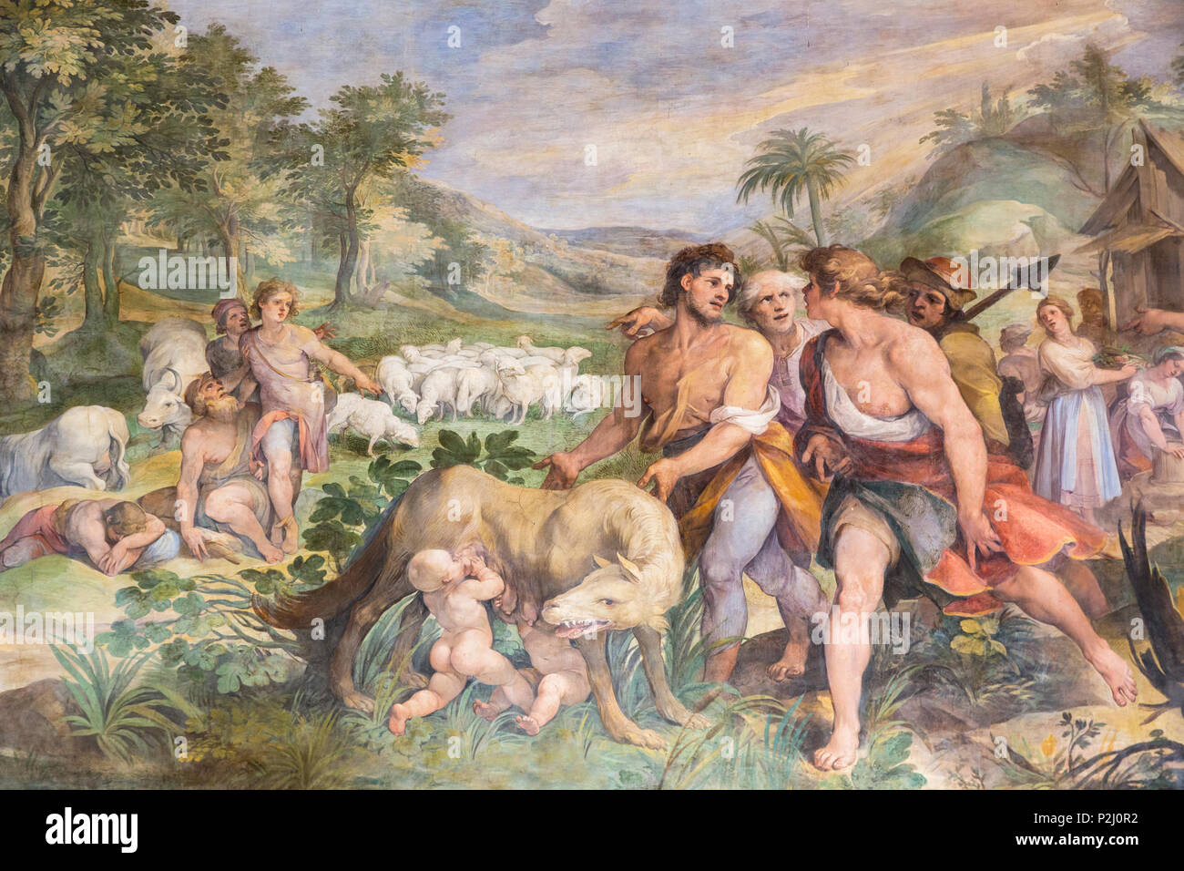 Rome, Italie. Le Musée du Capitole. Diagnostic de la louve avec Romolus et Remus, une fresque dans le Grand Hall, également connu sous le nom de l'Iceman et Curatii Banque D'Images
