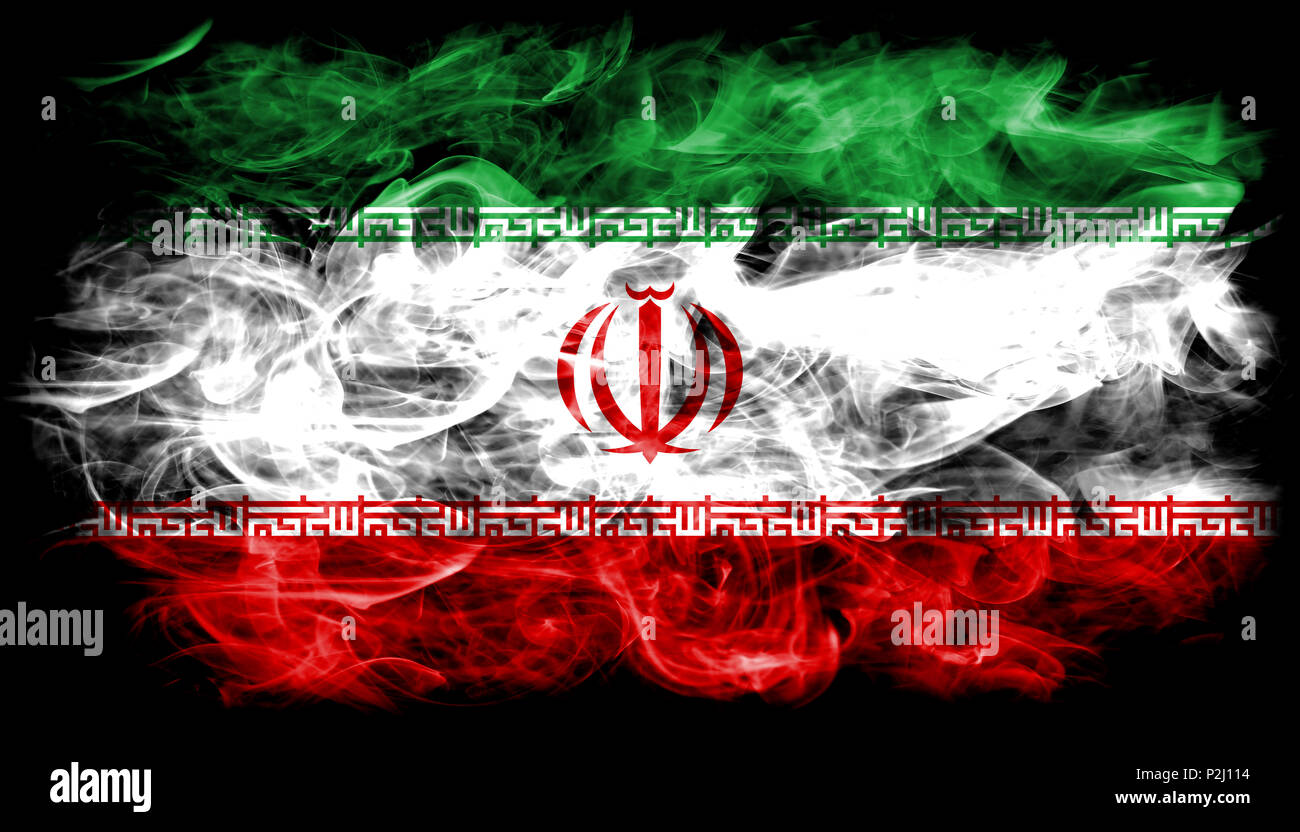 L'Iran drapeau de fumée Banque D'Images