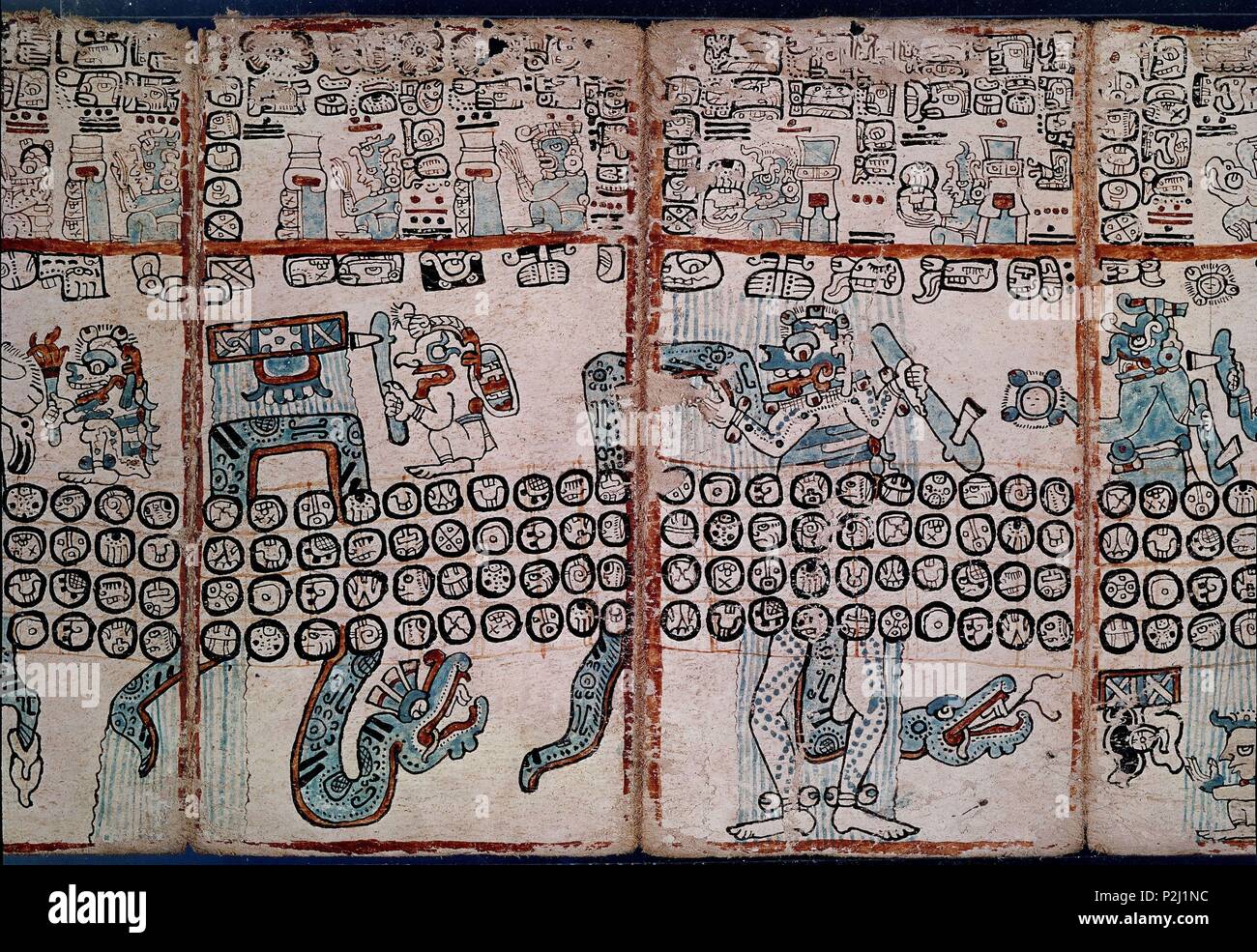 Page de la Codex Tro-Cortesianus Codex Codex Maya ou Madrid. Les dieux et les hommes. 13e-15e siècles. Madrid, Musée de l'Amérique. Lieu : MUSÉE DE L'AMÉRIQUE - COLECCION, MADRID, ESPAGNE. Banque D'Images