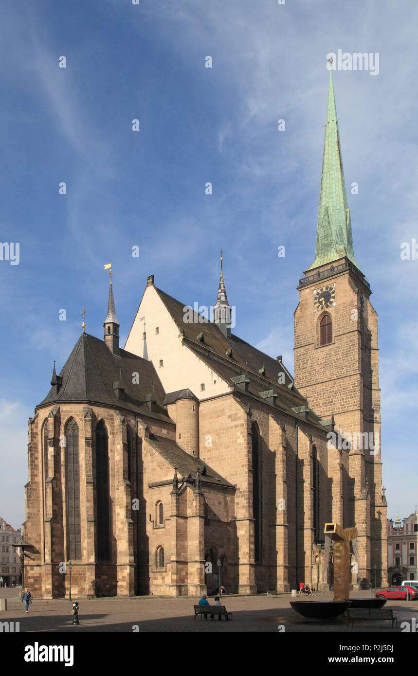 République tchèque, Plzen, Pilsen, Place de la République, la cathédrale de St Barthélemy, Banque D'Images
