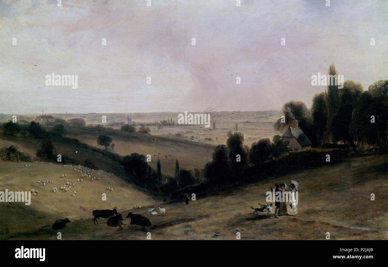 'Paysage anglais. Dedham Vale', 19e siècle, huile sur toile, 67 x 107 cm. Auteur : John Constable (1776-1837). Lieu : Musée Lazaro Galdiano, COLECCION DE MADRID, ESPAGNE. Banque D'Images