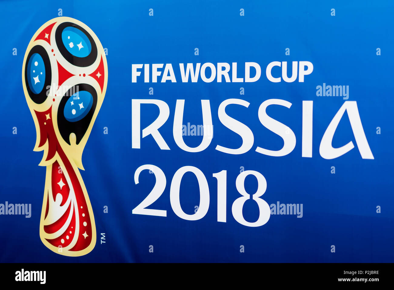 Moscou, Russie - 14 juin, 2018 emblème officiel, le logo de la Coupe du monde 2018 FIFA 2018, FIFA Fan Fest Banque D'Images