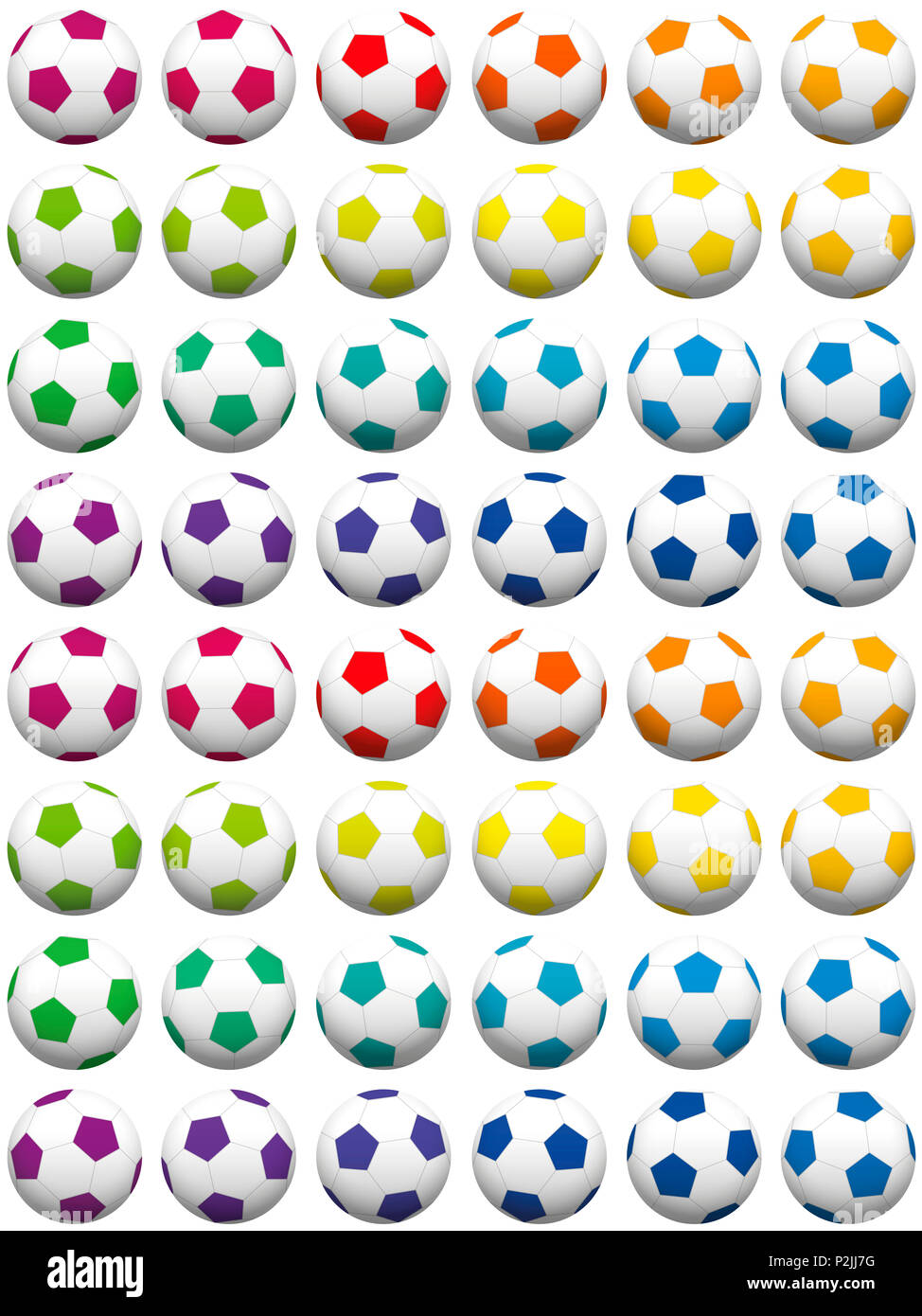 Ballon de soccer en couleur de fond, correctement triés - illustration sur fond blanc. Banque D'Images