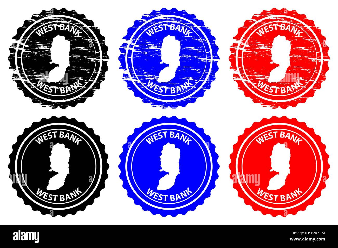 Cisjordanie - timbres en caoutchouc - vecteur, Cisjordanie - sticker carte - noir, bleu et rouge Illustration de Vecteur