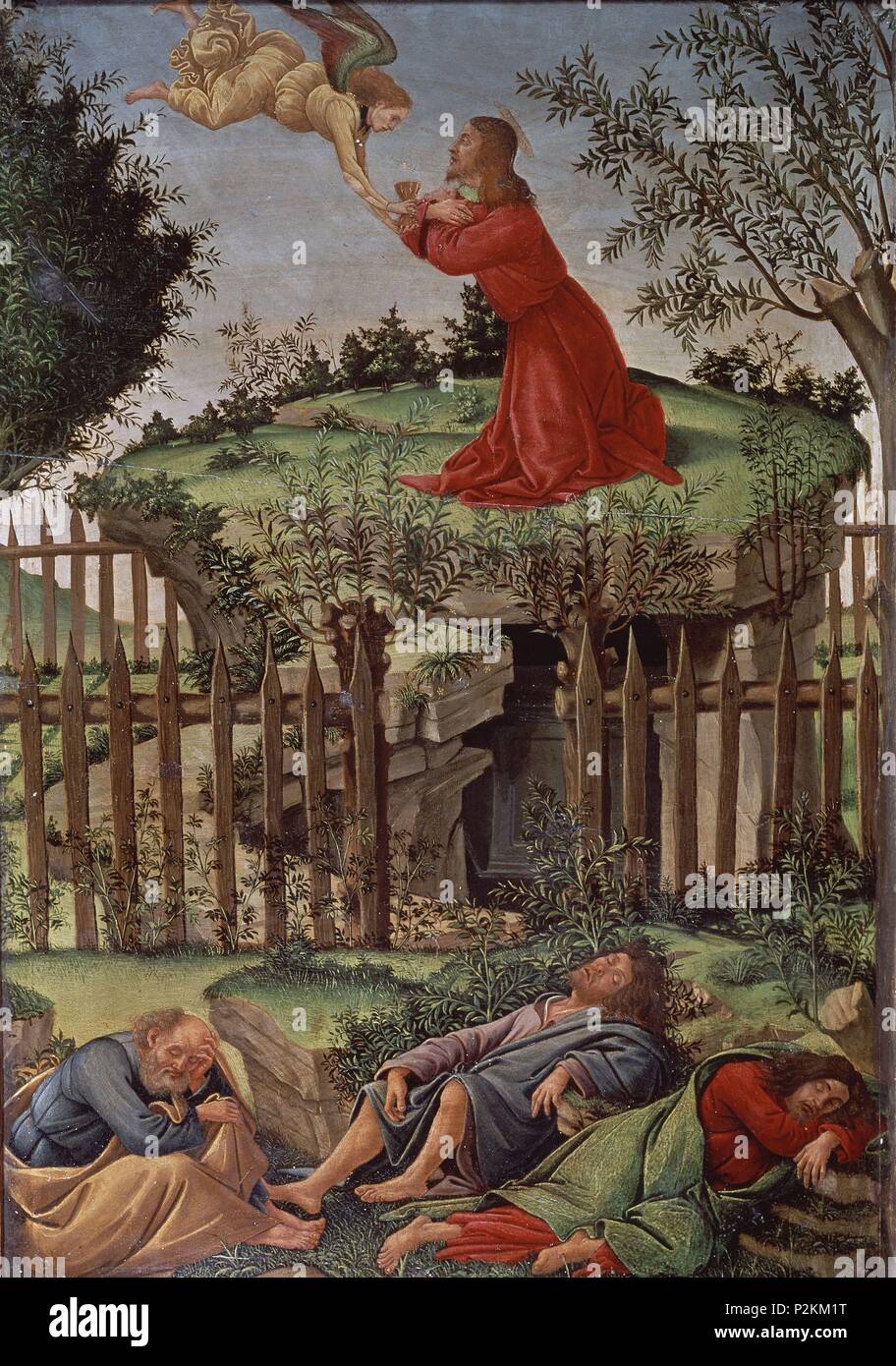 'L'agonie dans le jardin", ch. 1499, tempera sur panneau, 53 x 35 cm. Auteur : Sandro Botticelli (1445-1510). Emplacement : CATEDRAL-CAPILLA REAL-intérieur, Granada, Espagne. Aussi connu sous : ORACION EN EL HUERTO, LA ORACION EN EL HUERTO. Banque D'Images