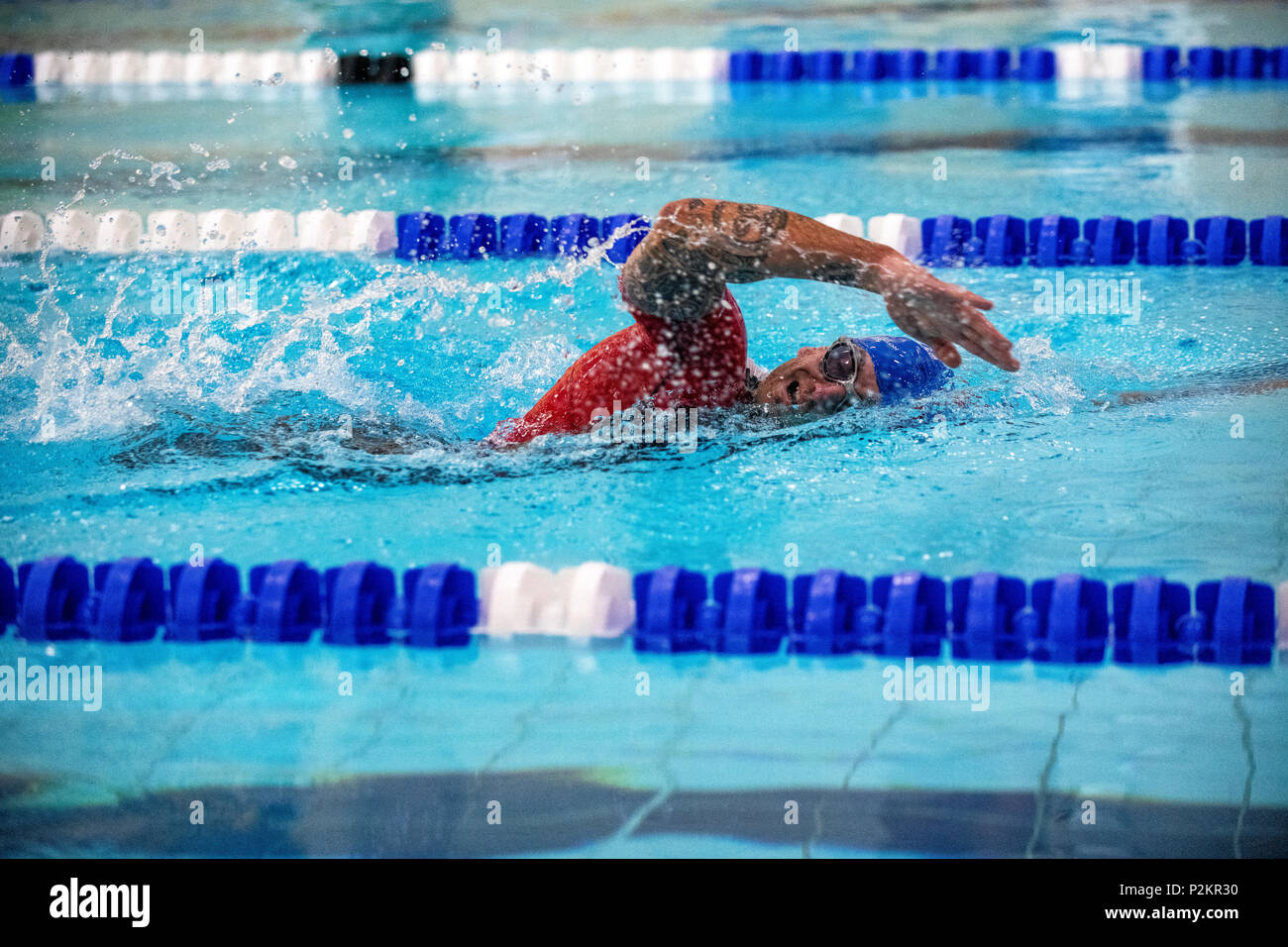 L'ancien Royal Marine Commando Joe Townsend qui a remporté l'or du Commonwealth au para-triathlon. Banque D'Images