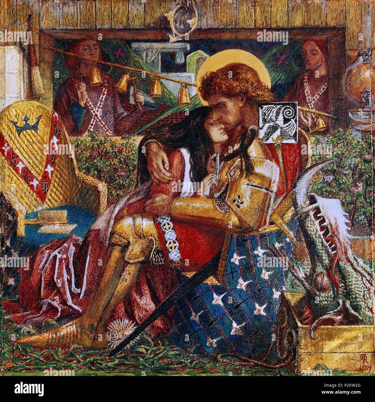 'Le Mariage de Saitn George et la Princesse Sabra', 1857, aquarelle, 34 x 34 cm. Auteur : Dante Gabriel Rossetti (1828-1882). Emplacement : Tate Gallery, Londres, Angleterre. Banque D'Images