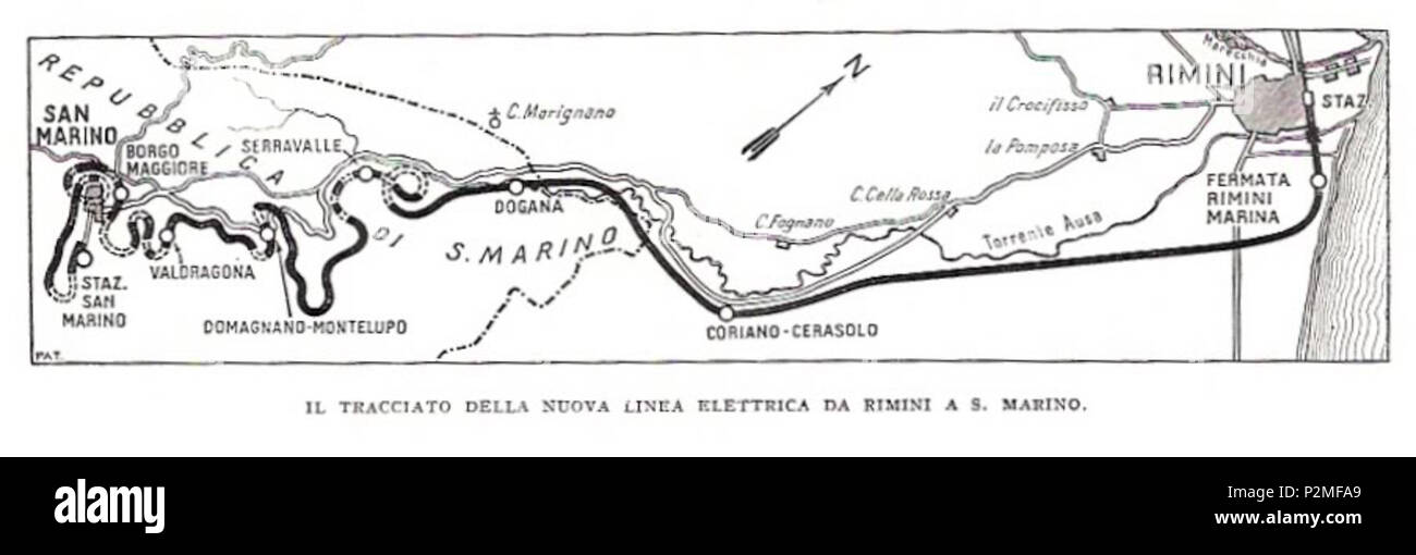 . Italiano : Tracciato Rimini-San Marino . 1926. Società di Tramvie Veneto-Emiliana SVEFT (Ferrovie e) 88 Tracciato Rimini-San Marino Banque D'Images