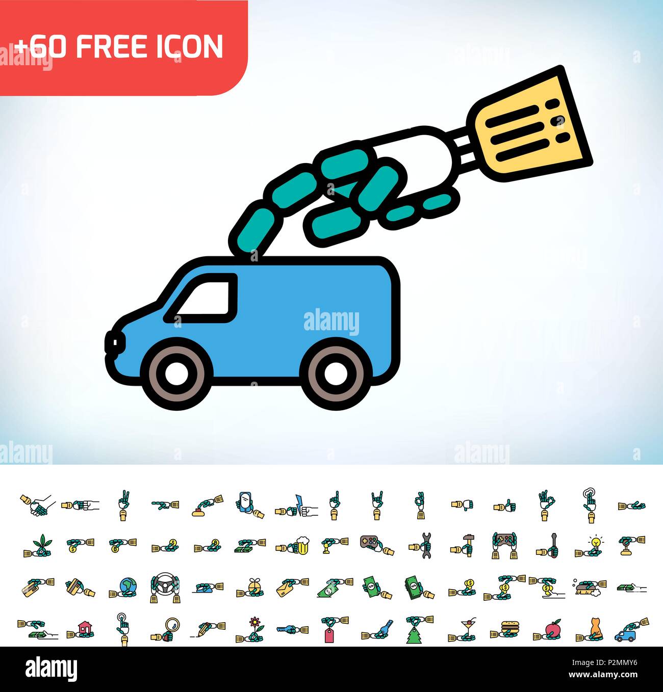 Main robotique dur icône de voiture. Pilote Automatique numérique innovante. Bras Robot logo style moderne concept. Fine ligne vector illustration. Illustration de Vecteur