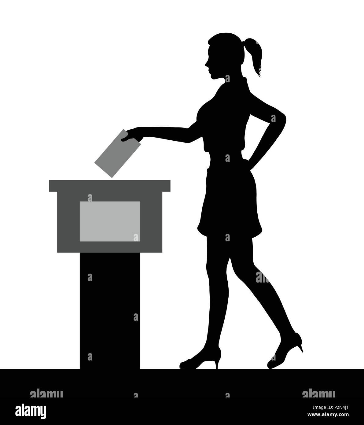 Jeune femme silhouette des électeurs en votant pour l'élection. Tous les objets de la silhouette et l'arrière-plan sont dans des couches différentes. Illustration de Vecteur