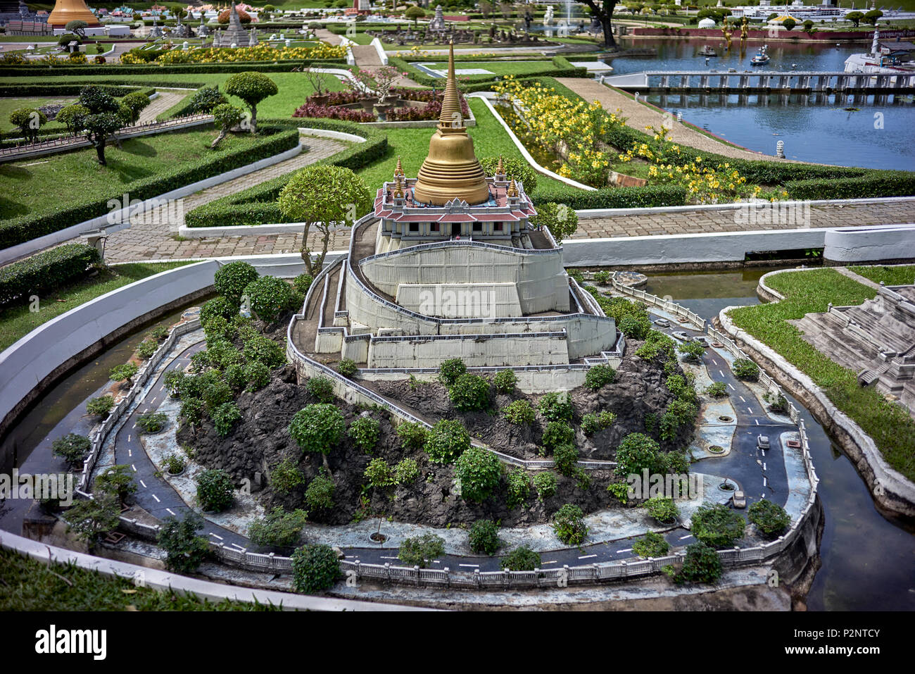 Monde miniature. Modèles réduits de sites emblématiques du monde à Siam Mini World Pattaya Thaïlande. S. E. Asie. Banque D'Images