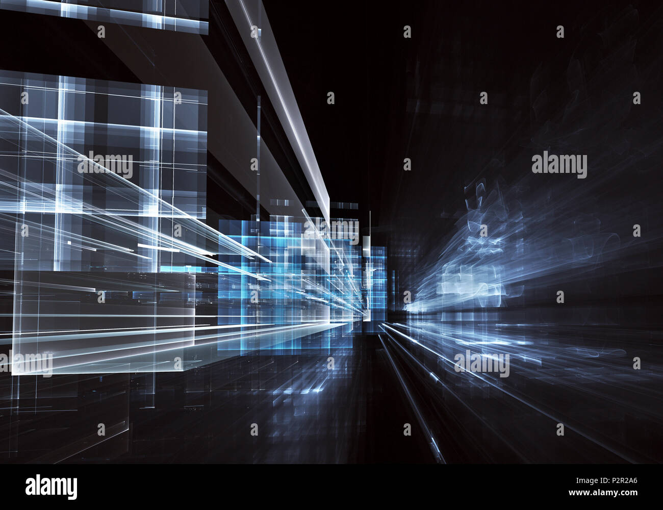 Résumé Contexte La technologie de l'avenir - computer-generated image 3D. Fractale : verre prix ou la rue de la ville surréaliste avec les effets de lumière. Hi-tech ou Banque D'Images