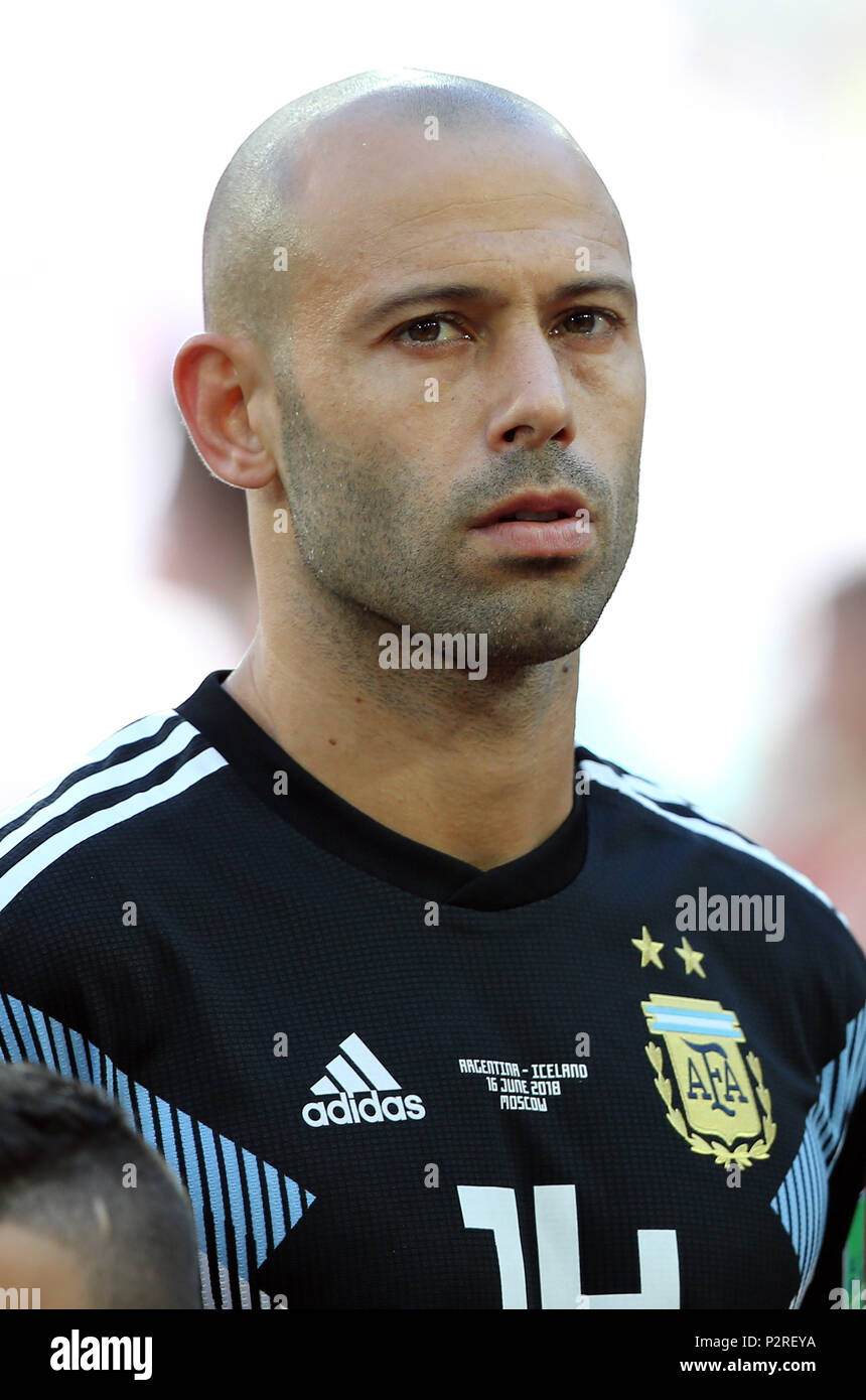 16.06.2018. Moscou, Fédération de : Mascherano avant le match de la Coupe du Monde de la Fifa, Russie 2018, Groupe D, match de football entre l'Argentine v Islande en stade Spartak de Moscou. Banque D'Images