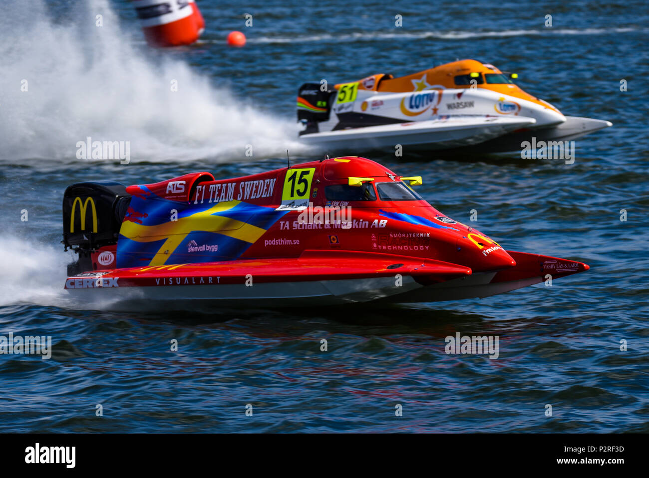 Erik Edin rouler pour la F1 Team de la Suède dans le course F1H2O Bateau de Moteur de Formule 1 Grand Prix de Londres au Royal Victoria Dock, Docklands, Newham, London, UK Banque D'Images