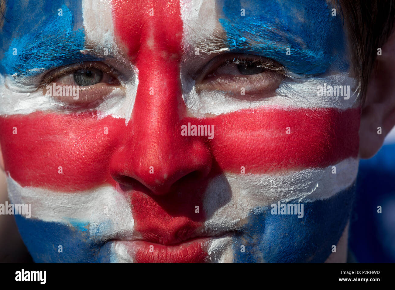 Moscou, Russie. 16 Juin, 2018. Ventilateur d'Islande avant le début de la Coupe du Monde 2018 Groupe d match de la Russie entre l'Argentine et l'Islande au Spartak Stadium de Moscou, Russie Crédit : Nikolay Vinokourov/Alamy Live News Banque D'Images