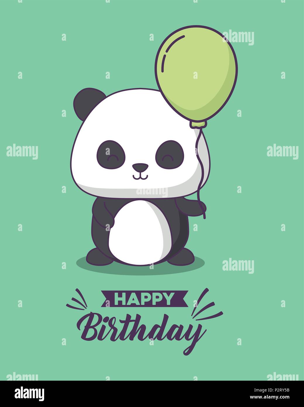 Carte d'anniversaire avec panda bear cute kawaii character vector illustration design Illustration de Vecteur