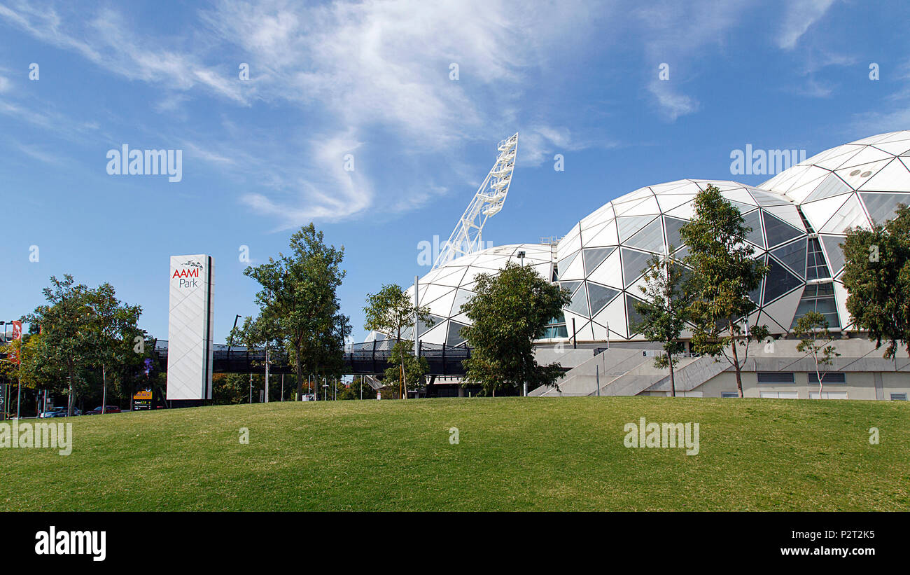 Melbourne, Australie : Avril 09, 2018 : Le Stade rectangulaire Melbourne connue commercialement comme AAMI Park, est un stade de sports de plein air. Banque D'Images