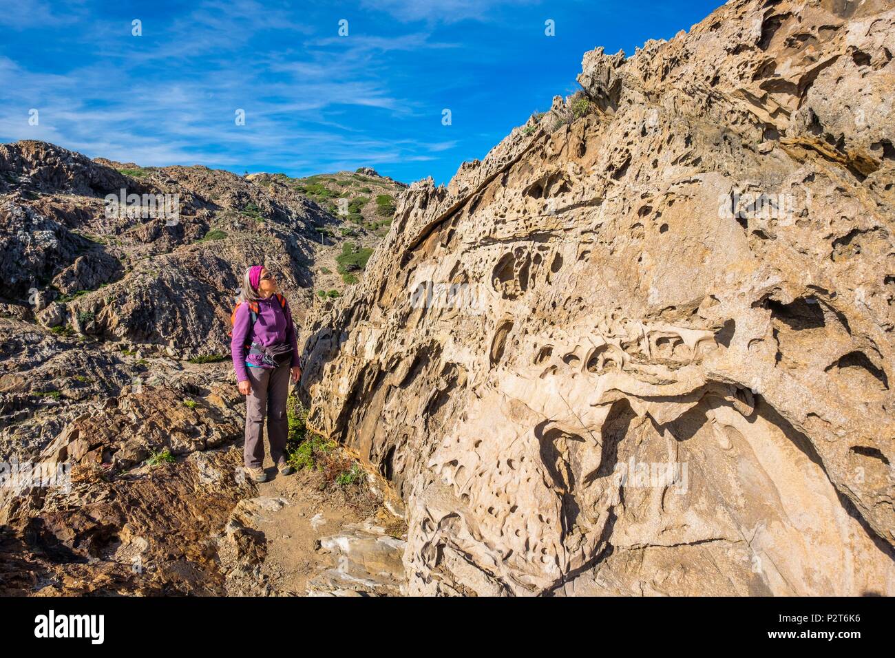 L'Espagne, la Catalogne, Cadaques, parc naturel du Cap de Creus, la randonnée au Cap de Creus sur le GR 11 qui relie le Cap de Creus à El Port de la Selva Banque D'Images