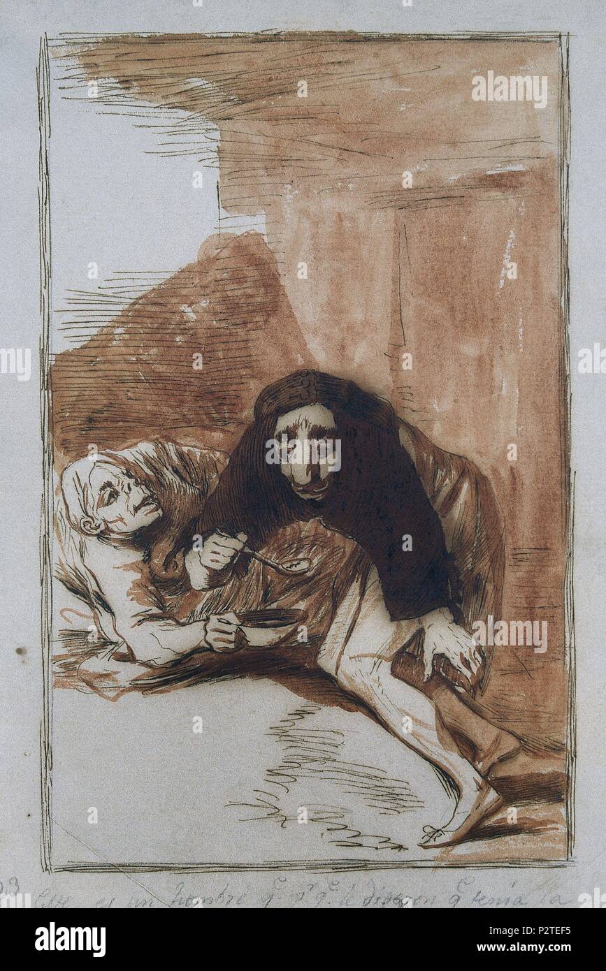 DIBUJO PREPARATORIO PARA EL CAPRICHO 54 - ESTE ES UN HOMBRE QUE POR QUE LE DIGERON... - SIGLO XVIII. Auteur : Francisco de Goya (1746-1828). Emplacement : Museo del Prado-DESSINS, MADRID, ESPAGNE. Banque D'Images