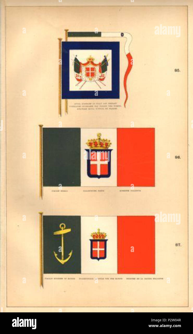 . Anglais : Drapeaux et signaux de toutes les nations (George C. Hounsell) - Italie 1873 Italiano : Bandiere e Segnali di tutte le nazioni ( George C. Hounsell ) - Italia 1873 . 1873. George C. Hounsell 29 Drapeaux et signaux de toutes les nations (George C. Hounsell) - Italie 1873 Banque D'Images