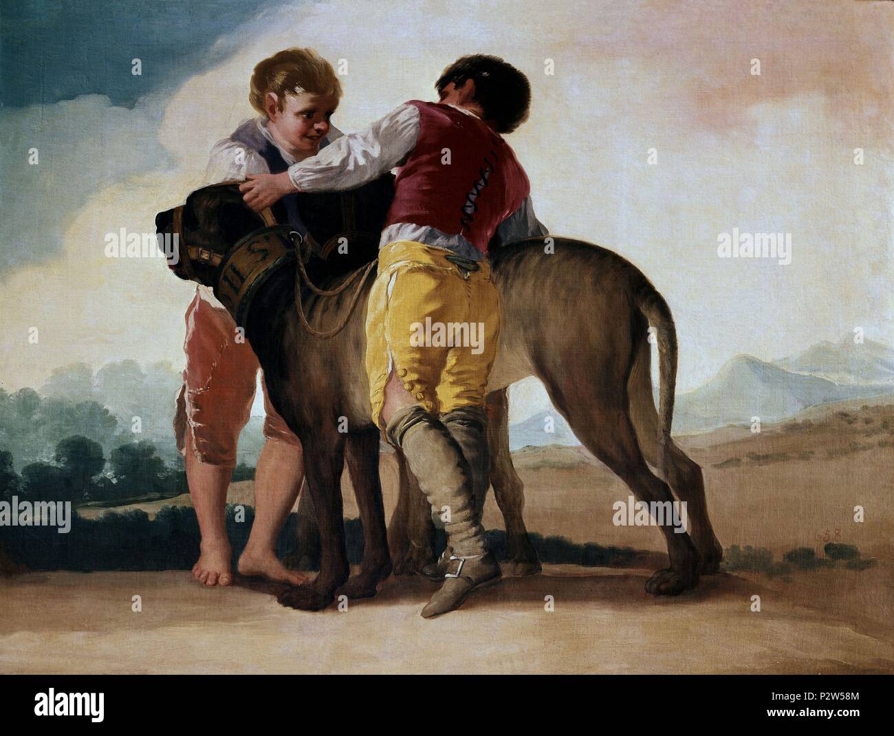 'Les Garçons avec des dogues, 1786, le sol sur toile, 112 cm x 145 cm, P02524. Auteur : Francisco de Goya (1746-1828). Emplacement : Museo del Prado-PINTURA, MADRID, ESPAGNE. Banque D'Images
