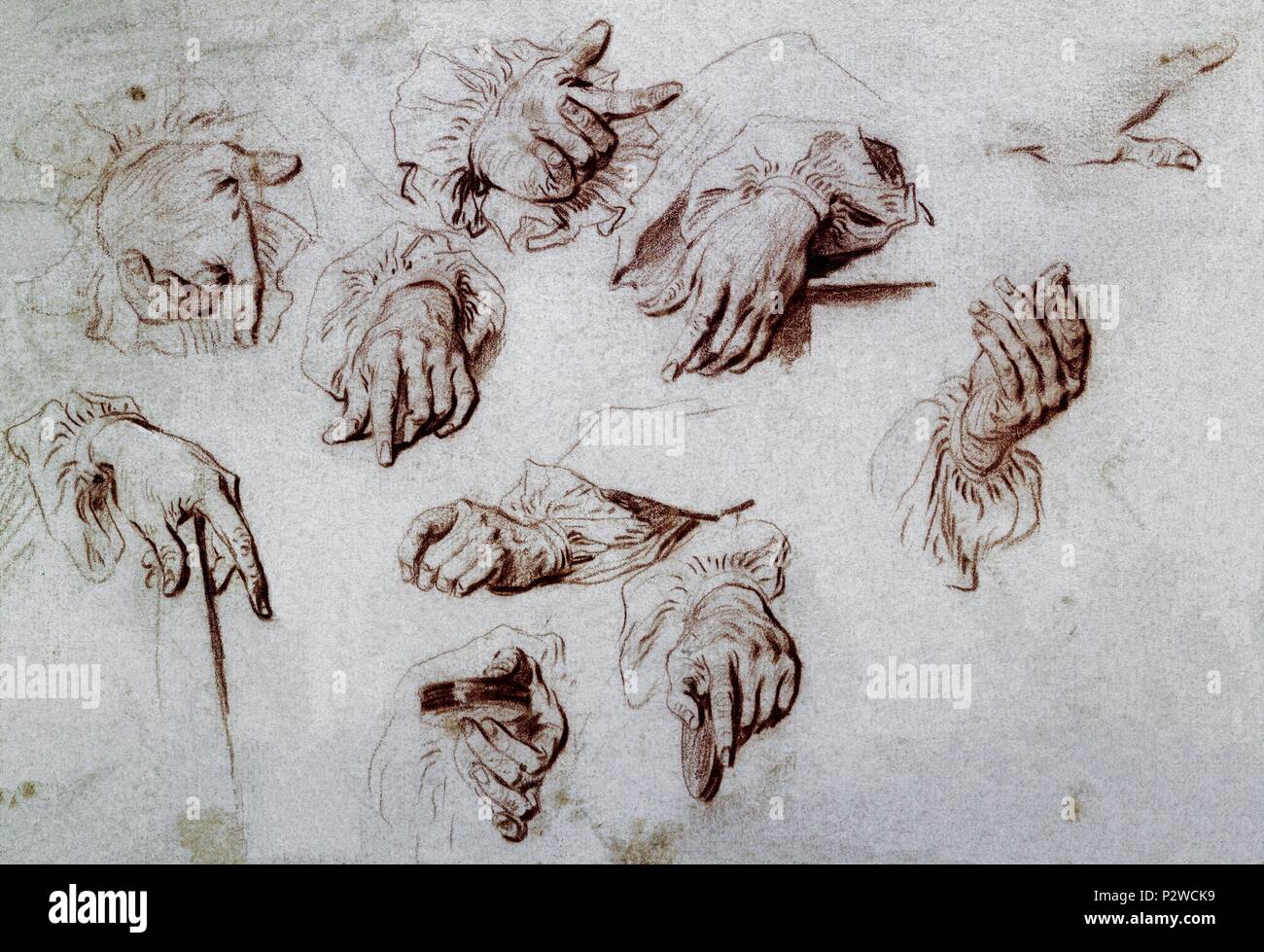 Les dessins de Manos. Auteur : Jean Antoine Watteau (1684-1721). Lieu : Musée Condé, Chantilly, France. Banque D'Images