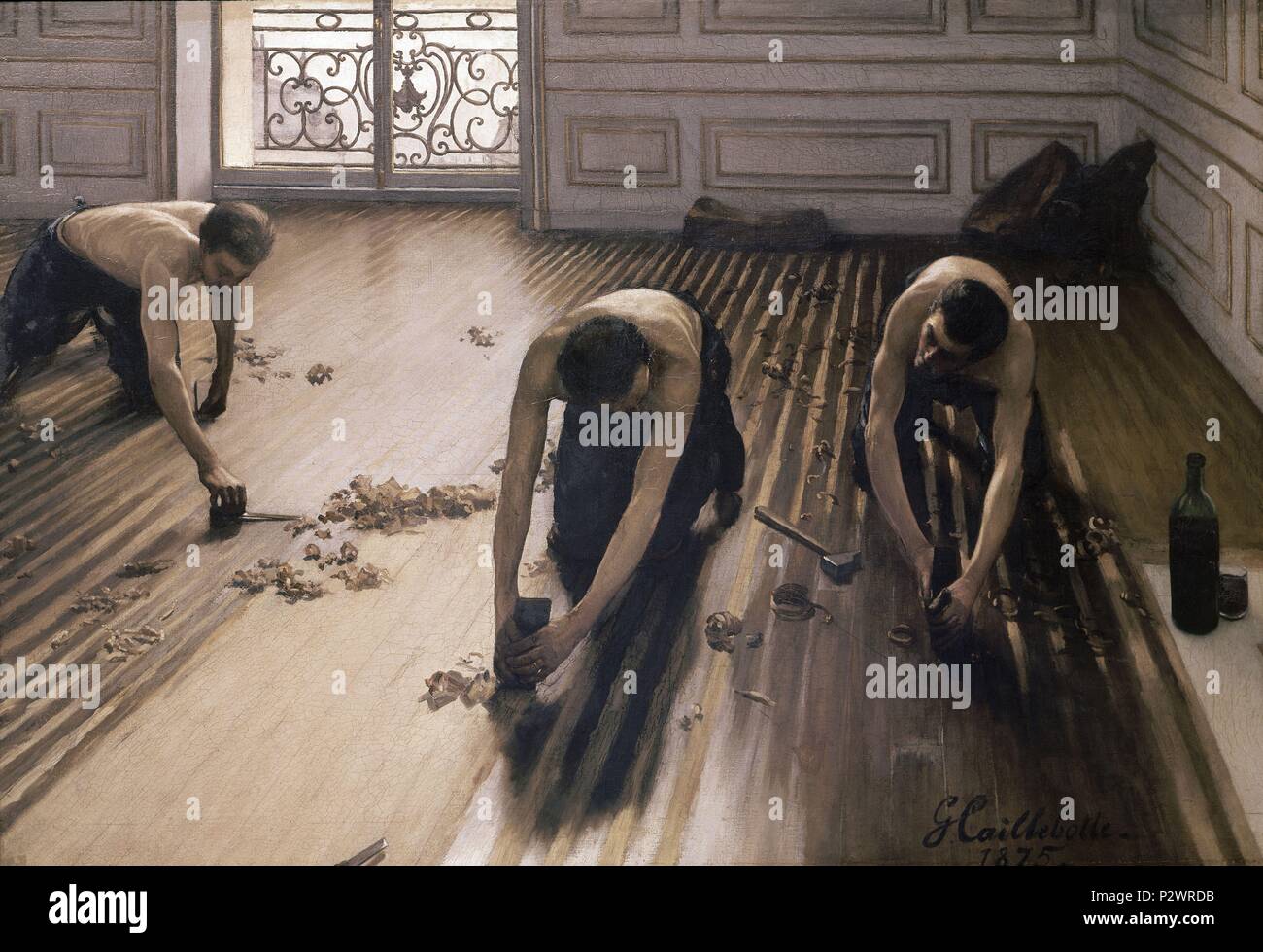 Le Plancher raboteuses - 1875 - 102x146 cm - Huile sur toile. Auteur : Gustave Caillebotte (1848-1894). Lieu : MUSÉE D'Orsay, France. Aussi connu sous : ACUCHILLADORES DE PLANCHER. Banque D'Images