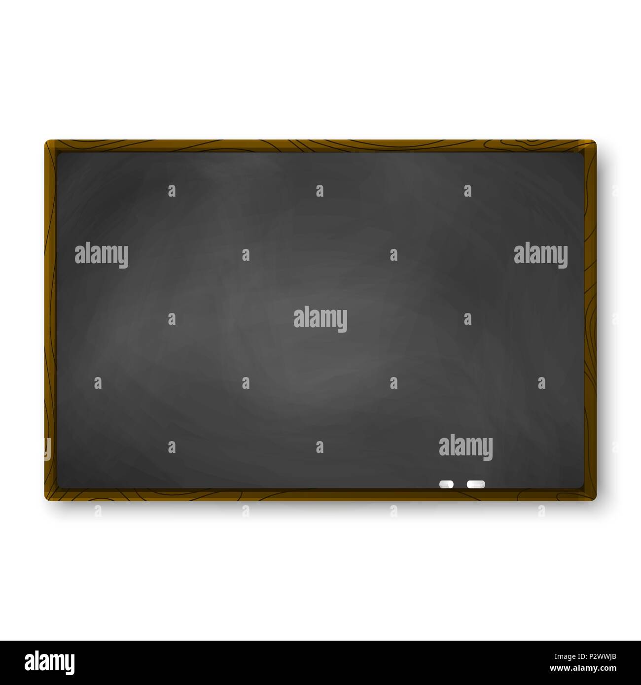 Tableau noir vide avec cadre en bois et morceau de craie. Modèle de tableau pour la bannière. Vector illustration Illustration de Vecteur