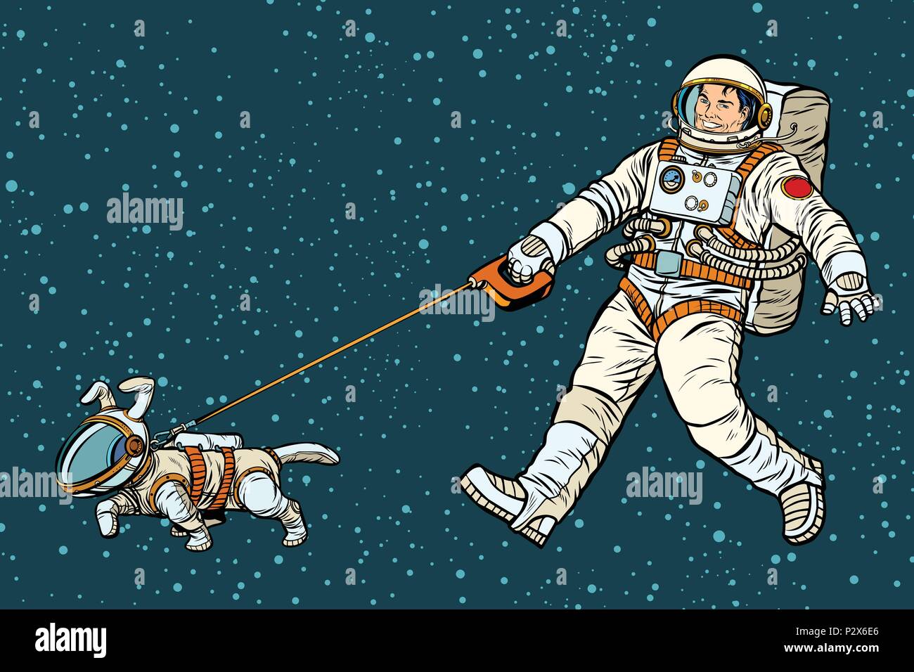 Chien astronaute marcher dans une combinaison spatiale Illustration de Vecteur