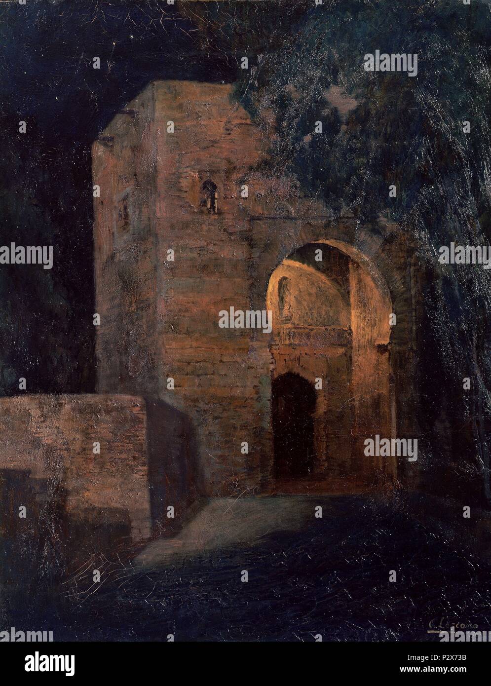 PUERTA DE JUSTICIA DE LA ALHAMBRA 1923. Auteur : Carlos Lezcano (1871-1929). Lieu : Musée Reina Sofia-PINTURA, MADRID, ESPAGNE. Banque D'Images
