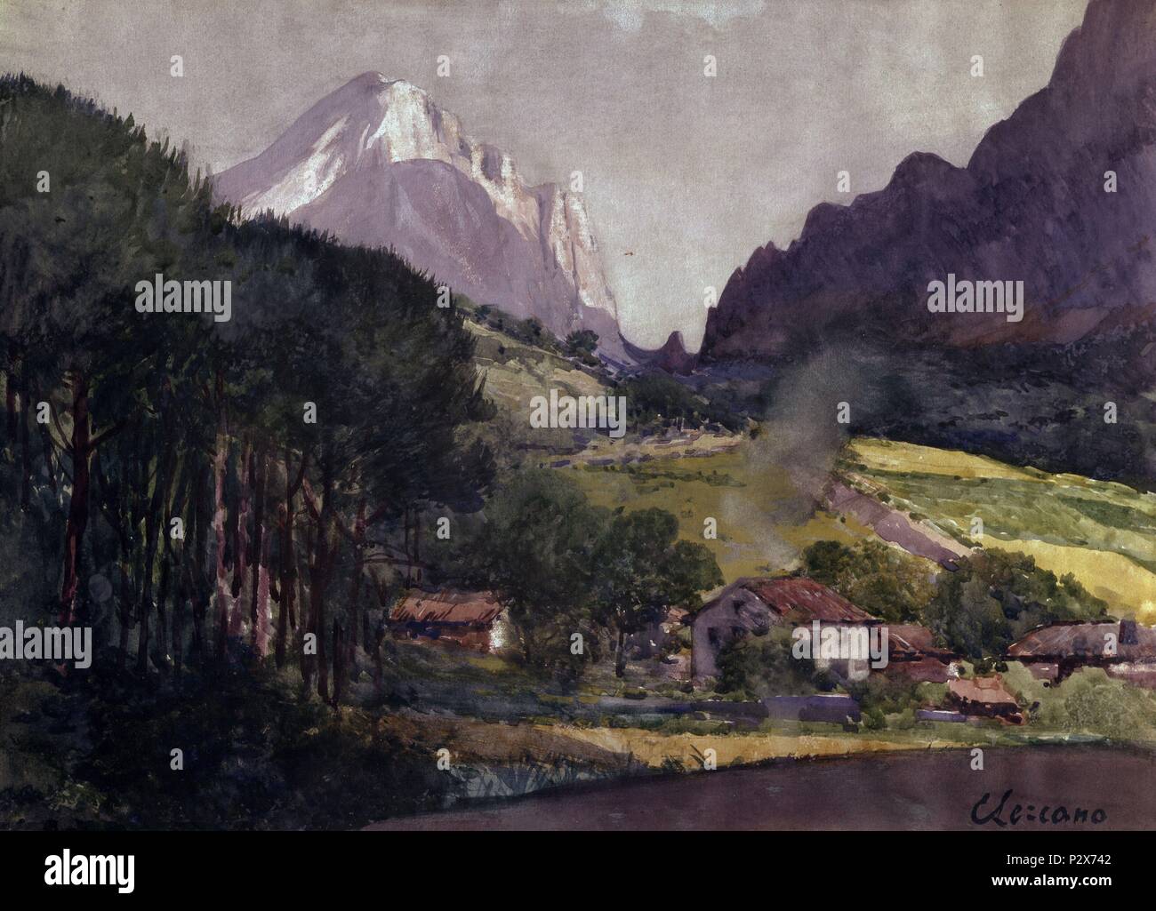 LA PEÑA DE AMBOTO 1922-ACUARELA. Auteur : Carlos Lezcano (1871-1929). Lieu : Musée Reina Sofia-PINTURA, MADRID, ESPAGNE. Banque D'Images