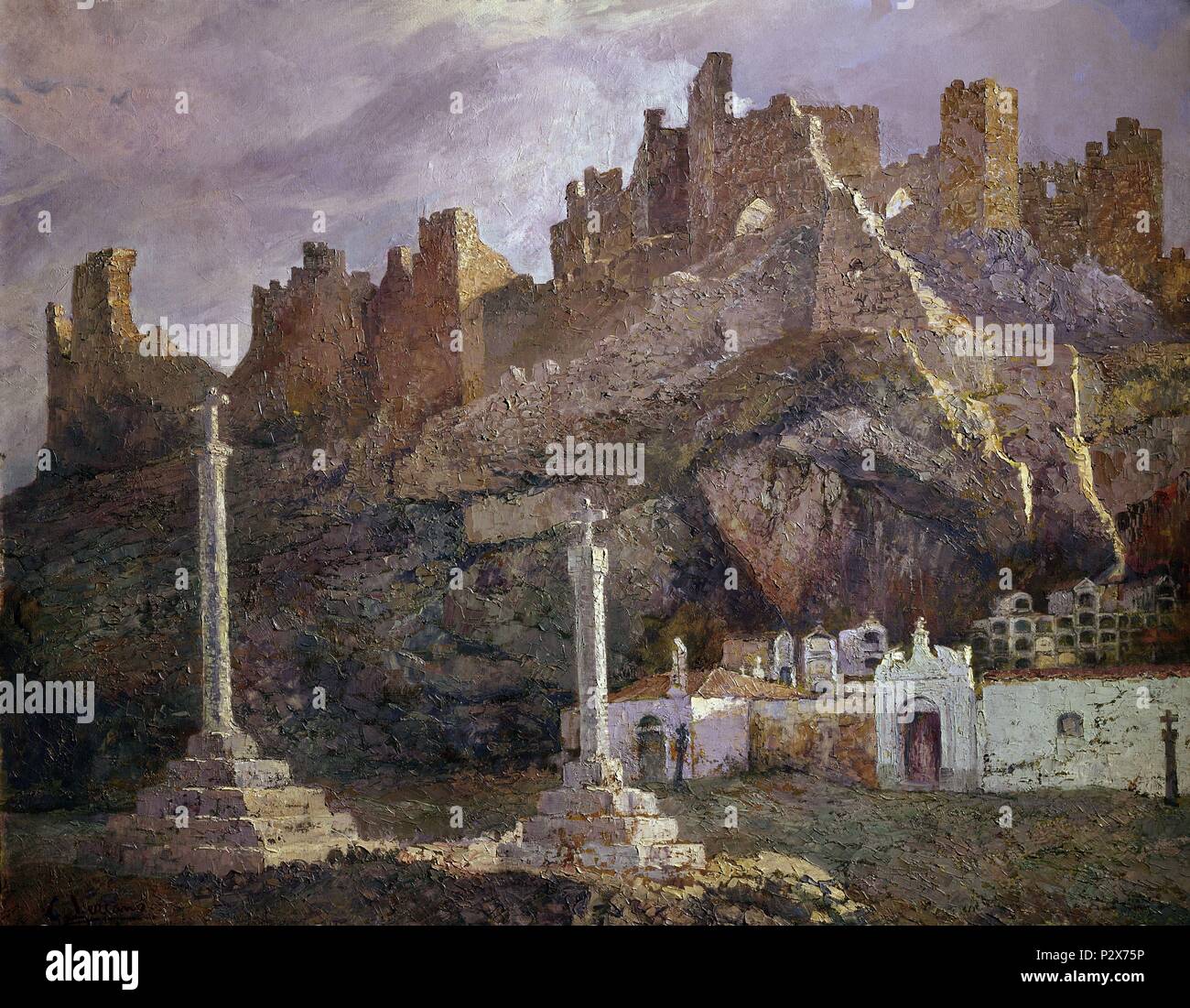 CASTILLO DE MONTANCHEZ (CACERES) - S XX. Auteur : Carlos Lezcano (1871-1929). Lieu : Musée Reina Sofia-PINTURA, MADRID, ESPAGNE. Banque D'Images