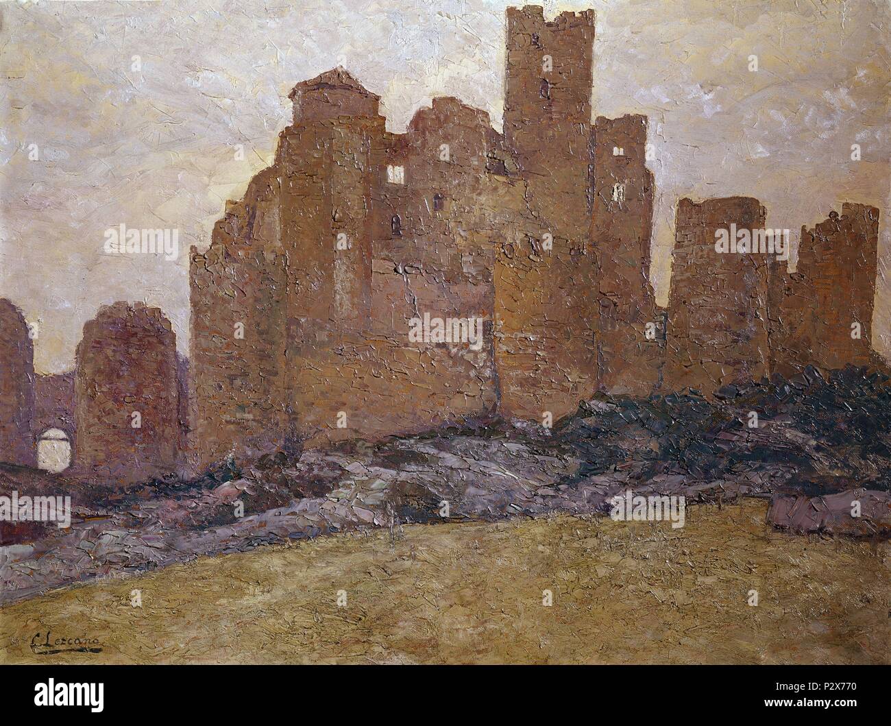 CASTILLO DE LOARRE (Huesca). Auteur : Carlos Lezcano (1871-1929). Lieu : Musée Reina Sofia-PINTURA, MADRID, ESPAGNE. Banque D'Images