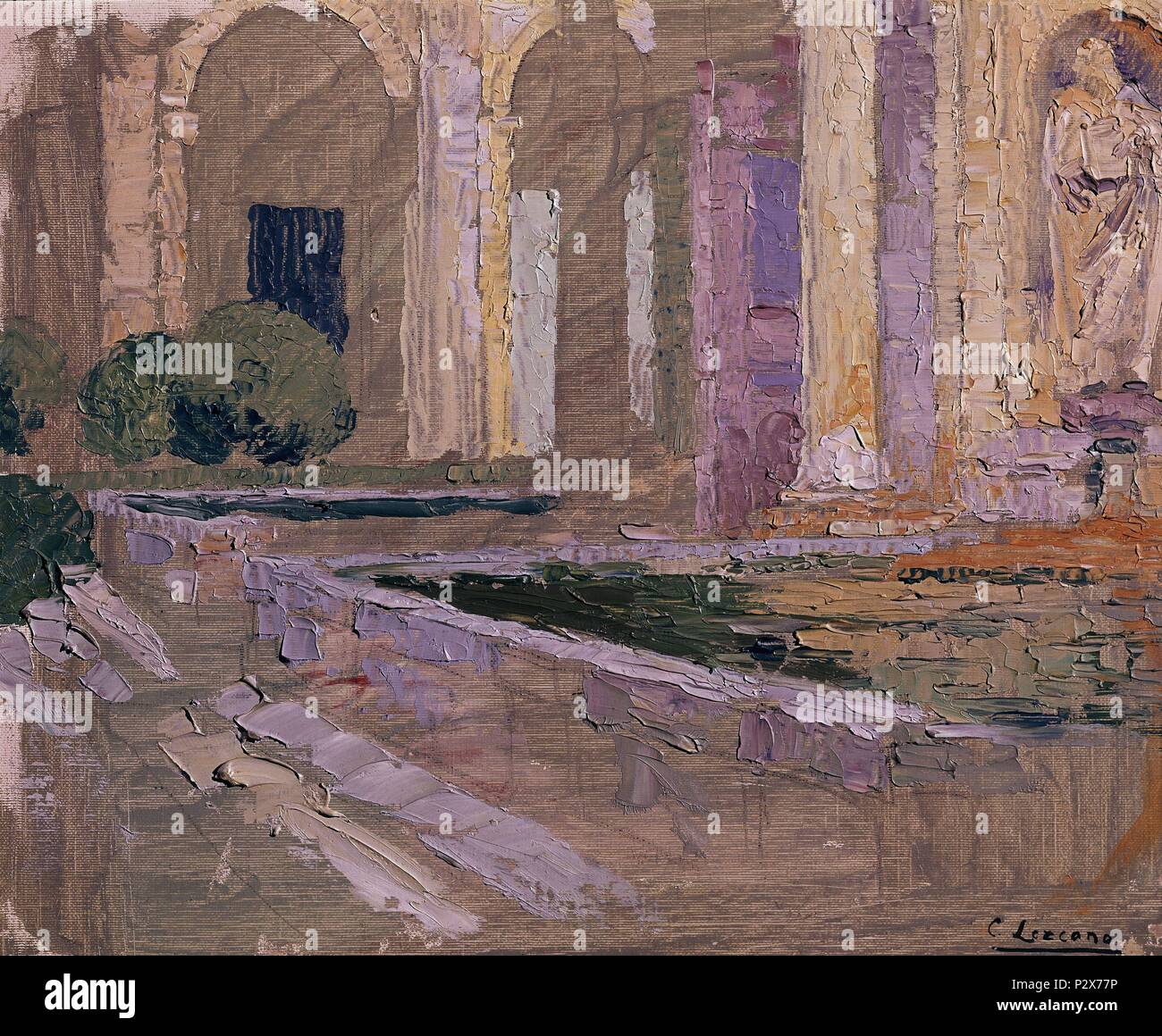 EL Escorial-PATIO EVANGELISTAS 1929. Auteur : Carlos Lezcano (1871-1929). Lieu : Musée Reina Sofia-PINTURA, MADRID, ESPAGNE. Banque D'Images