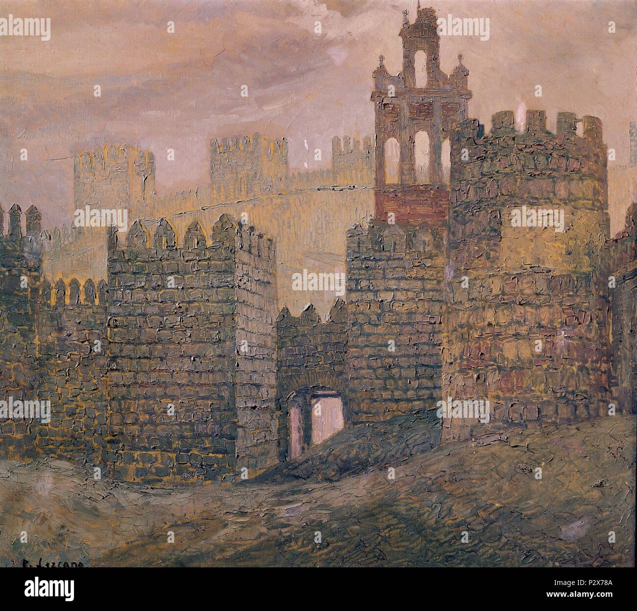 MURALLAS DE ÁVILA AL AMANECER- 1926. Auteur : Carlos Lezcano (1871-1929). Lieu : Musée Reina Sofia-PINTURA, MADRID, ESPAGNE. Banque D'Images