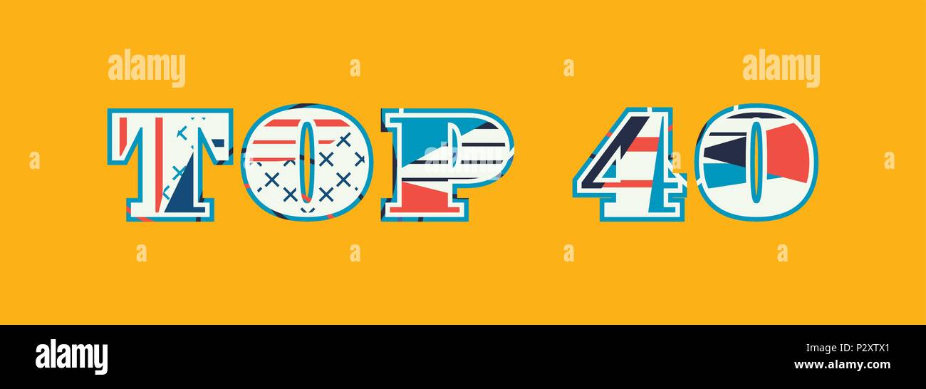 Le TOP 40 mots écrits en concept abstrait coloré de la typographie. 10 EPS vectoriel disponible. Illustration de Vecteur