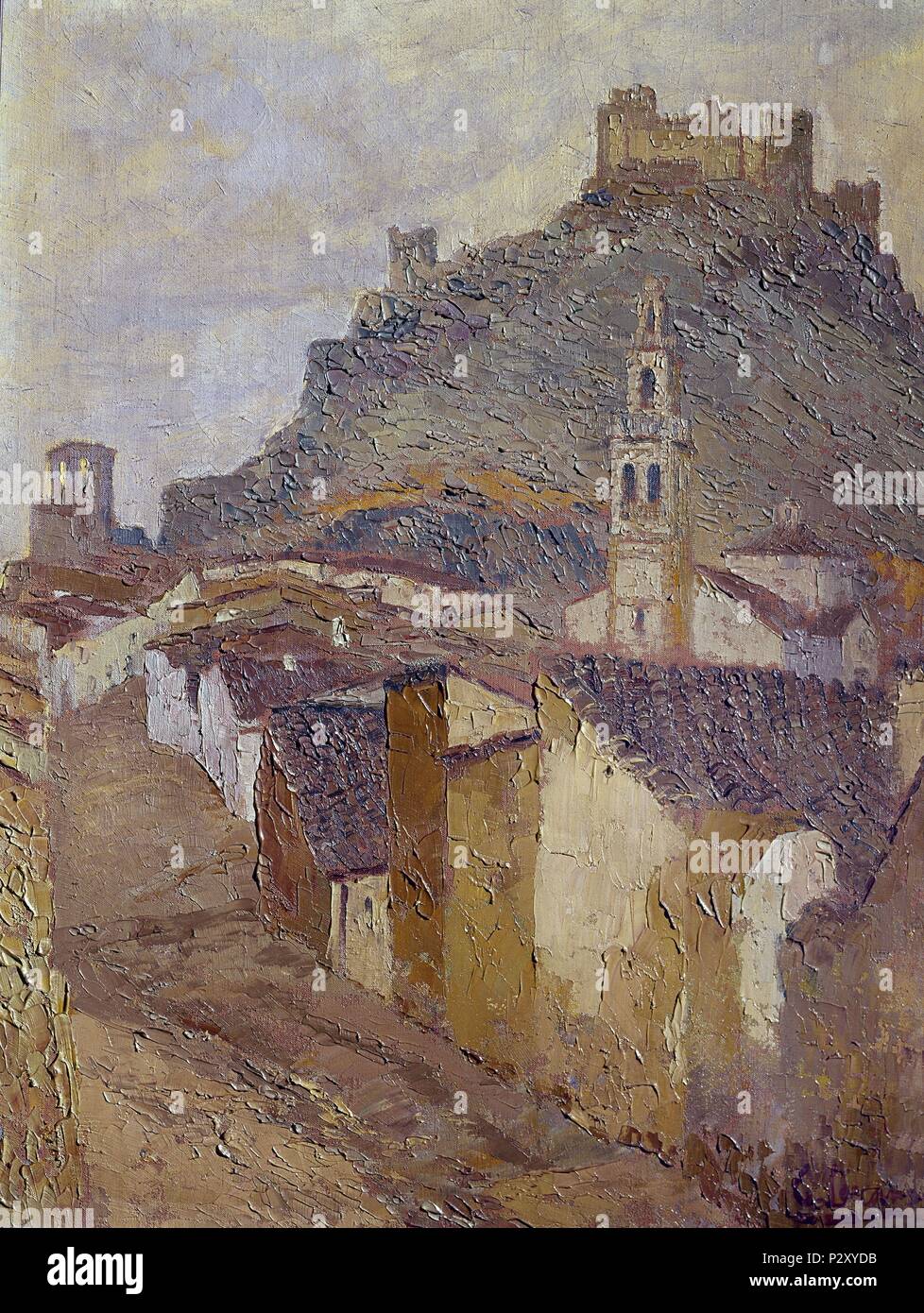 CASTILLO DE SAN GIOVANNI ROTONDO (Badajoz) - 1928. Auteur : Carlos Lezcano (1871-1929). Lieu : Musée Reina Sofia-PINTURA, MADRID, ESPAGNE. Banque D'Images