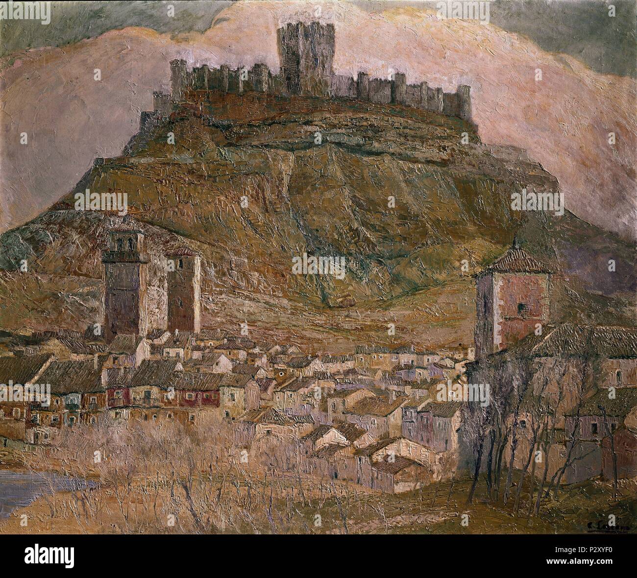CASTILLO DE Peñafiel (Valladolid) - 1926. Auteur : Carlos Lezcano (1871-1929). Lieu : Musée Reina Sofia-PINTURA, MADRID, ESPAGNE. Banque D'Images
