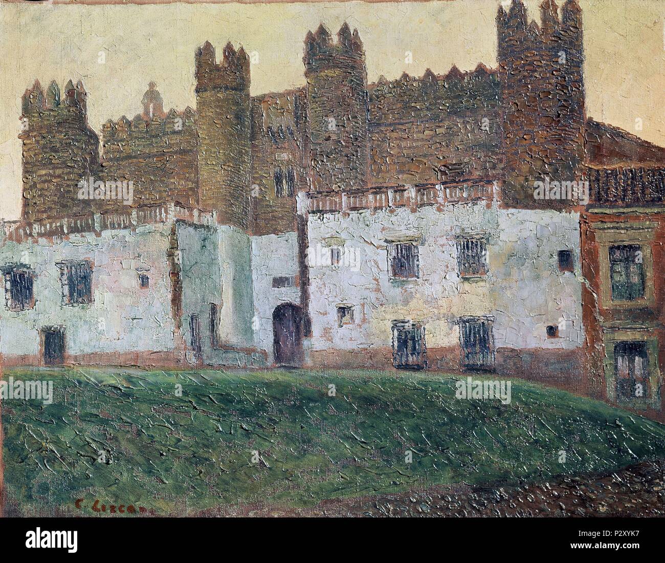 'Château de Zafra", huile sur toile, 1926. Auteur : Carlos Lezcano (1871-1929). Lieu : Musée Reina Sofia-PINTURA, MADRID, ESPAGNE. Banque D'Images