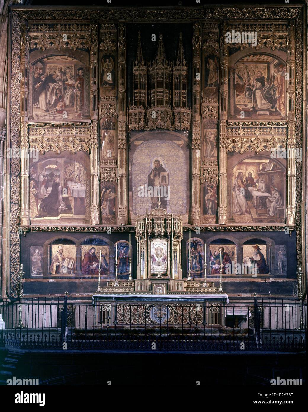 RETABLO MAYOR DE LA IGLESIA DEL CONVENTO DE SANTO TOMAS DE AVILA REALIZADO ENTRE 1494 Y 1499. Auteur : Pedro Berruguete (1450-1504). Emplacement : Convento de Santo Tomas, Avila, Espagne. Banque D'Images