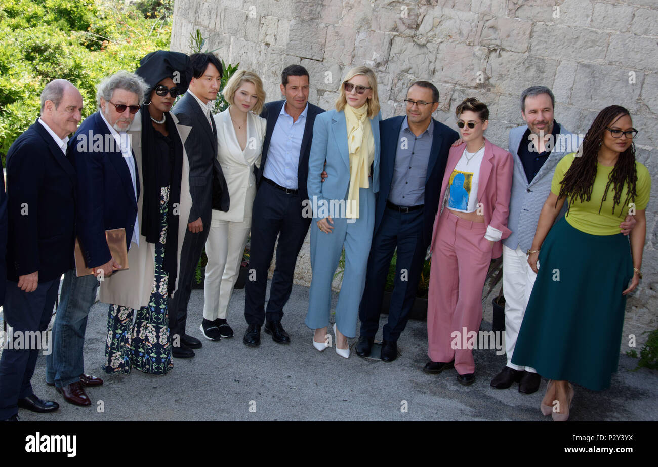 71e Festival du Film de Cannes annuel - Jury Presse Le déjeuner comprend : Chang Chen, Léa Seydoux, Maire de Cannes, David Lisnard, Cate Blanchett, Kristen Stewart, Khadja Nin, Ava Duverna, Edouard Baer, Denis Villeneuve Où : Cannes, France Quand : 16 mai 2018 Credit : Pat Denton/WENN.com Banque D'Images