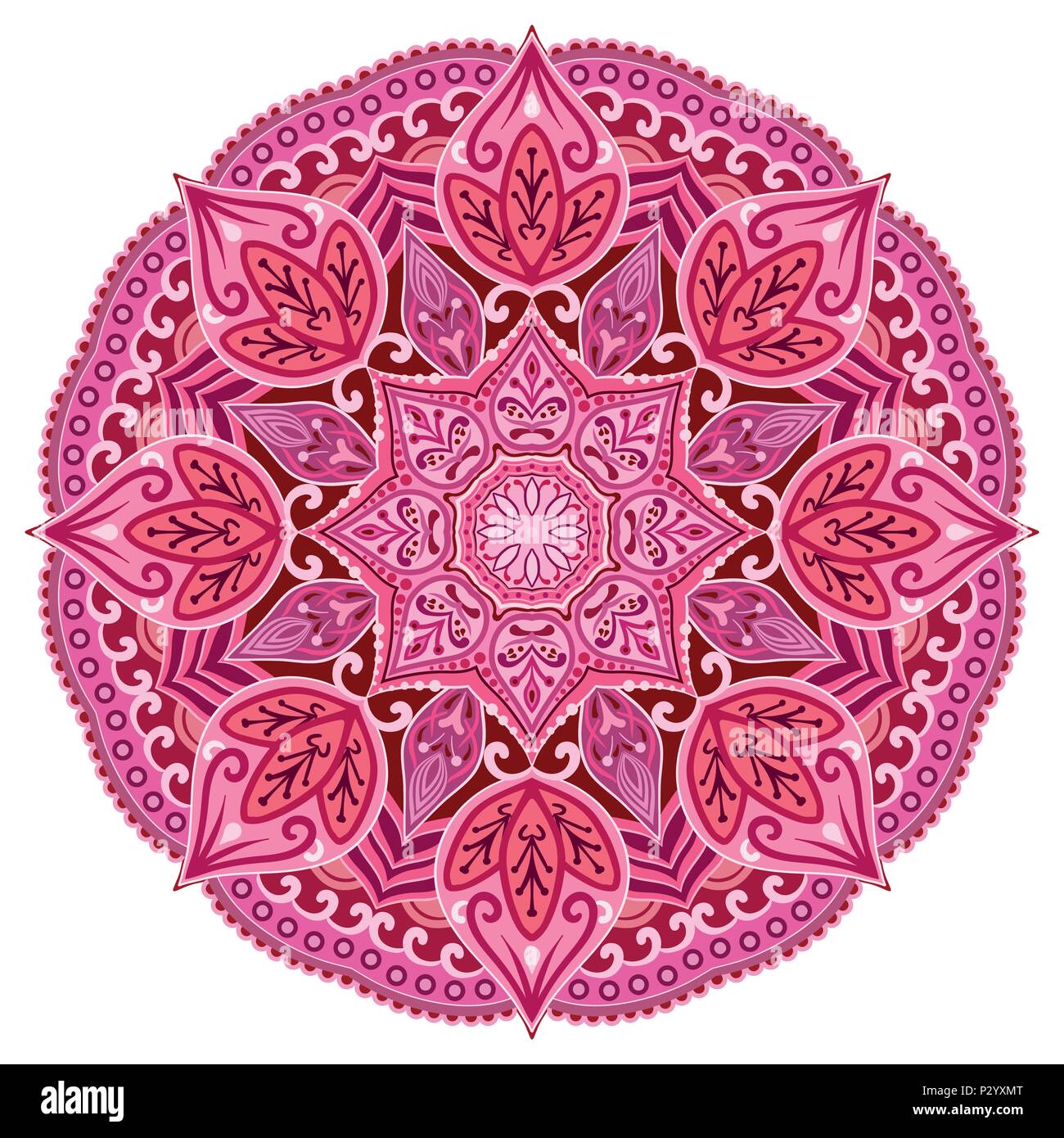 Mandala rouge. Mariage de rose. L'élément du cercle Illustration de Vecteur